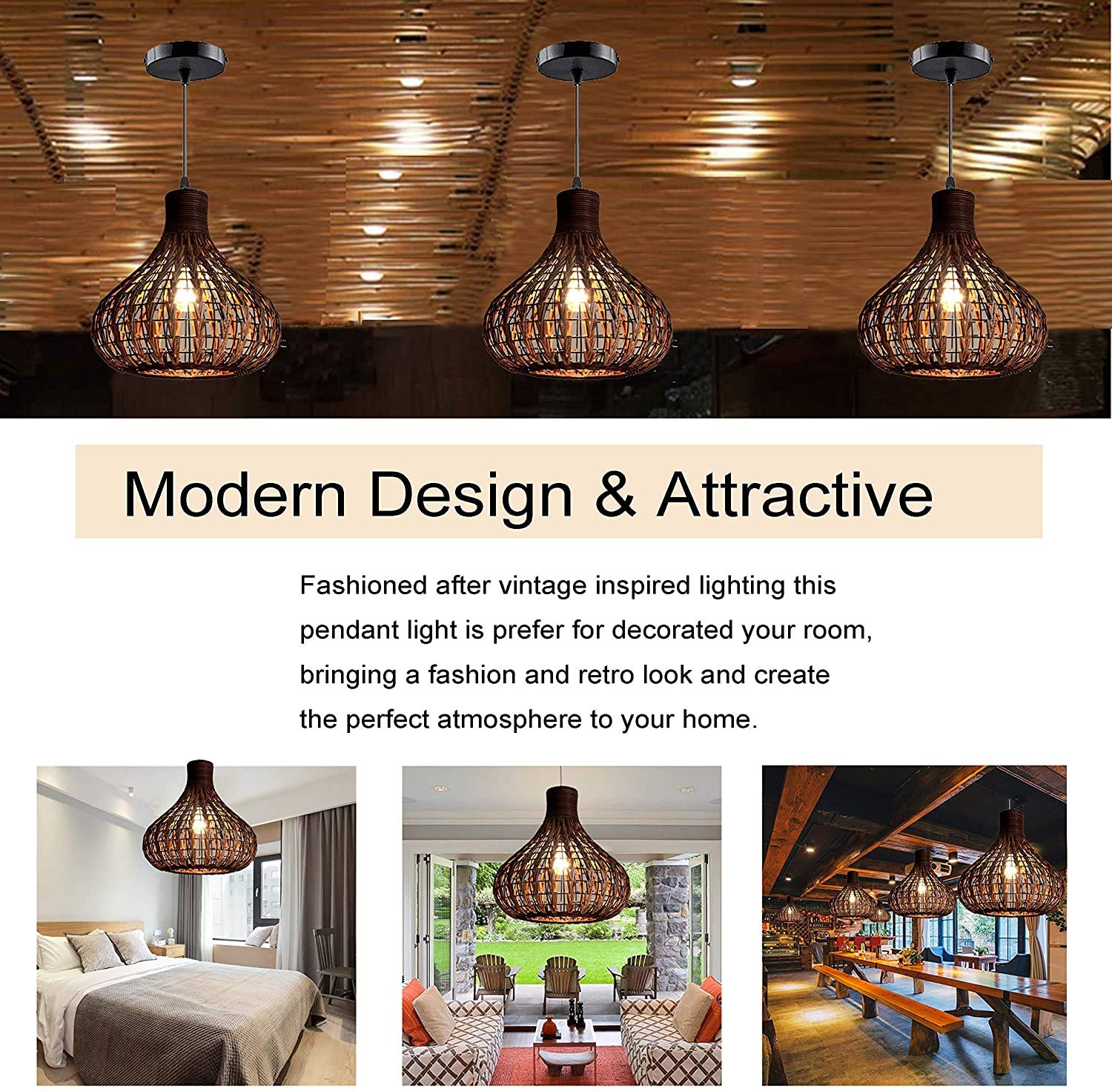 GWY Bamboo Lantern Pendant Light - Japanese Retro Style E27 Chandelier Hanging Ceiling Lamp for Living Room, Bedroom, Restaurant & Cafe | Perfect for Boho Decor, Zen Spaces & Asian-Themed Interiors