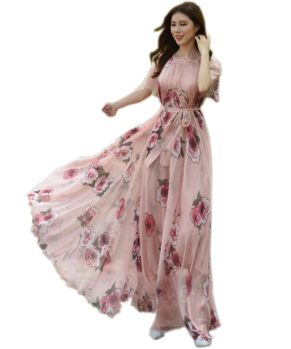 MedeShe Women's Floral Chiffon Maxi Dress - Elegant Summer Beach Sundress for Bridesmaid, Holiday Party & Vacation Wear | Lightweight Flowy Dress for Outdoor Events, Wedding Guest & Tropical Getaways