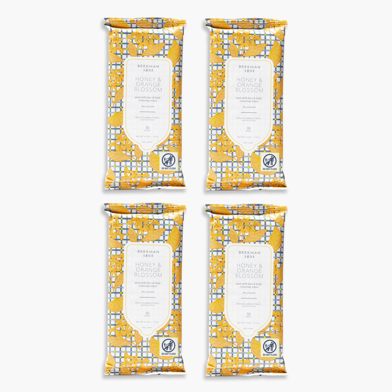 Organic Honey & Orange Blossom Facial Cleansing Wipes - 4 Pack | Gentle Makeup Remover & Skin Refresher for Daily Skincare Routine
