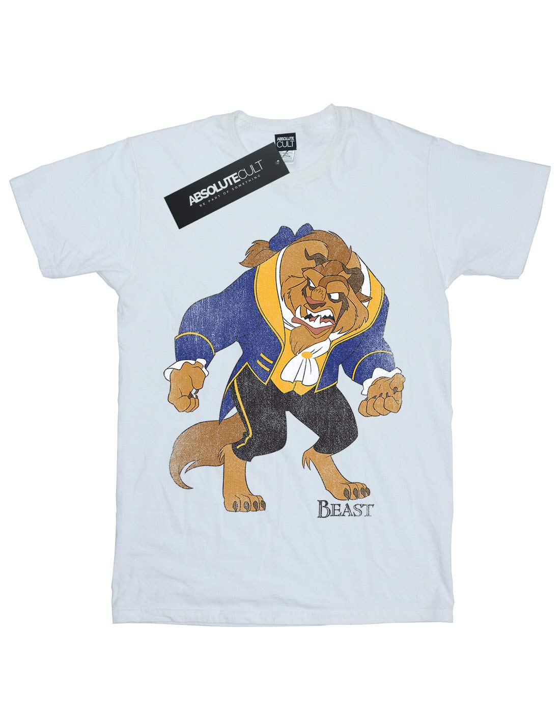 Disney Beauty and The Beast Classic Beast Boys T-Shirt for Kids 7-8 Years - White Cotton Tee for School, Playdates & Disney Theme Parties
