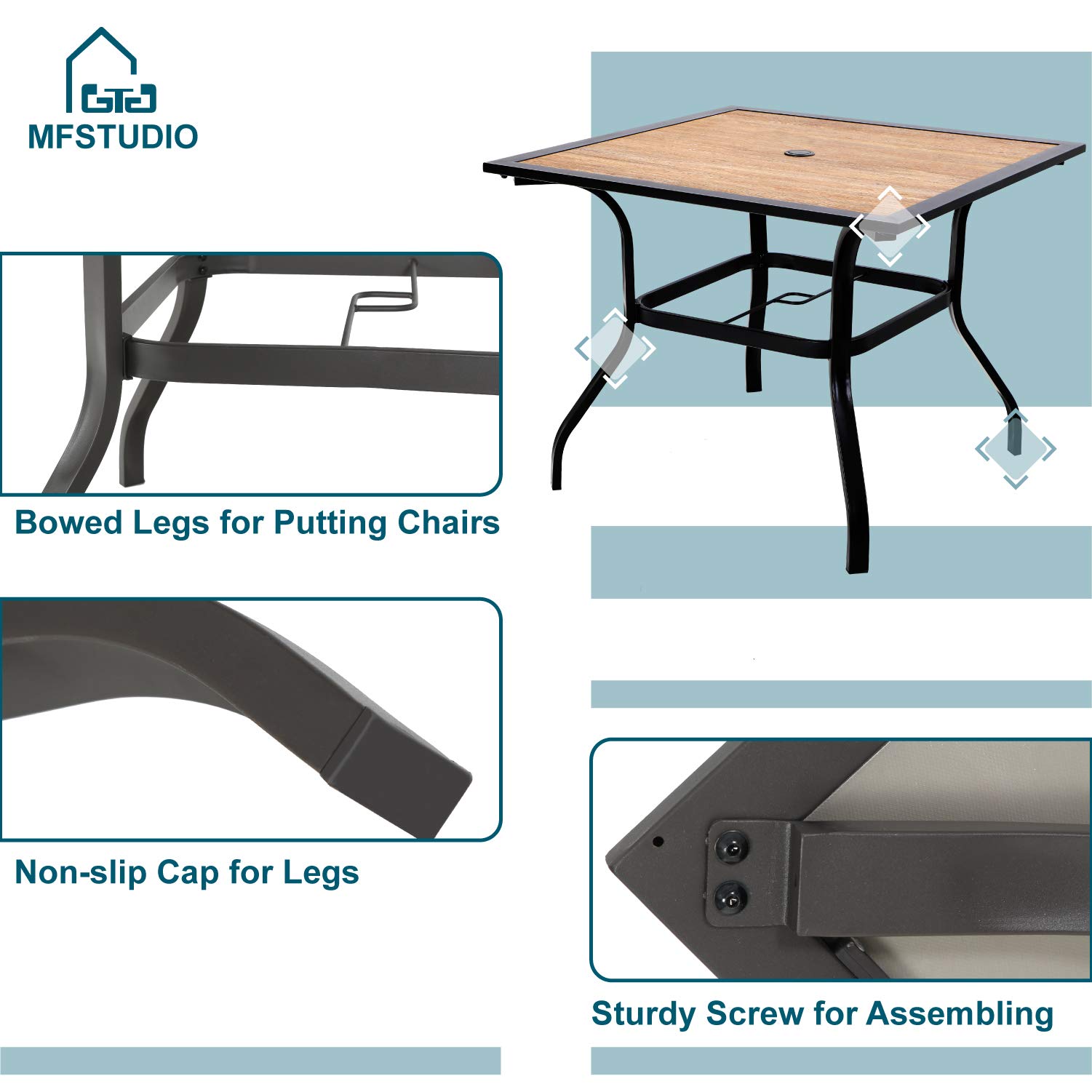 MFSTUDIO 4-Piece Outdoor Dining Set - Adjustable Aluminum Folding Chairs & Weather-Resistant Wood-Like Table - Patio Furniture for Backyard, Garden, Poolside or Balcony Dining