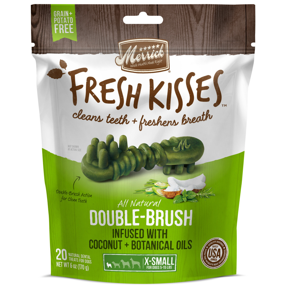 Merrick Fresh Kisses Dog Dental Treats with Coconut & Botanical Oils - Natural Teeth Cleaning Chews for Small & Toy Breeds - Perfect for Daily Oral Care & Fresh Breath