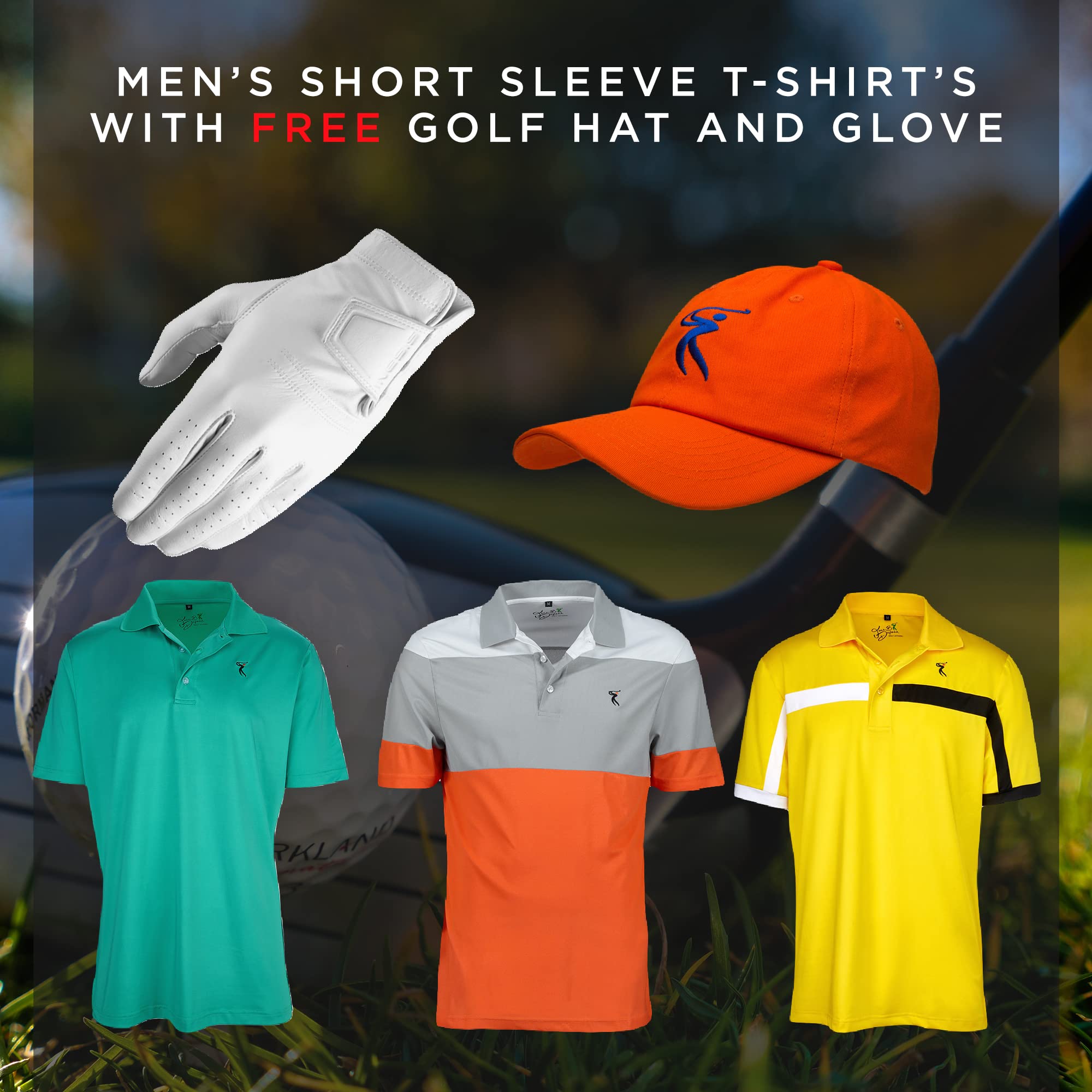 Men's Quick-Dry Golf Polo Shirt - Black Moisture-Wicking Short Sleeve Performance Tee with UV Protection & Free Golf Hat | Perfect for Golf, Tennis, Hiking & Outdoor Activities