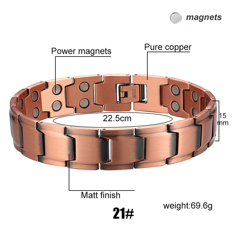 Men's Magnetic Health Bracelet - Pure Copper Energy Bracelet with Blood Pressure Magnets | Pain Relief & Improved Circulation | Perfect for Fitness, Work & Daily Wear