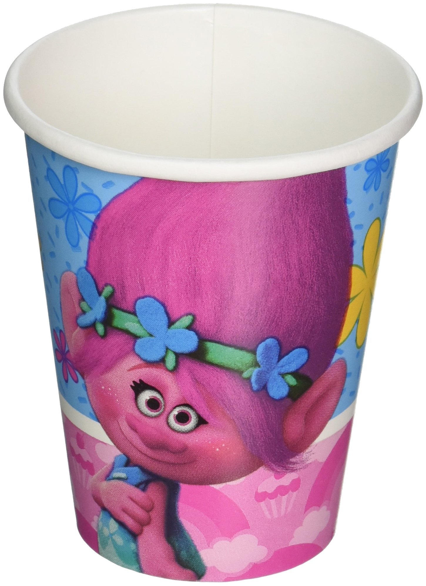 Amscan Trolls 9 oz Plastic Party Cups (8-Pack) - Multi-Colored Disposable Cups for Kids Birthday, Baby Shower & Themed Events - BPA-Free Drinkware for Juice, Soda & Water