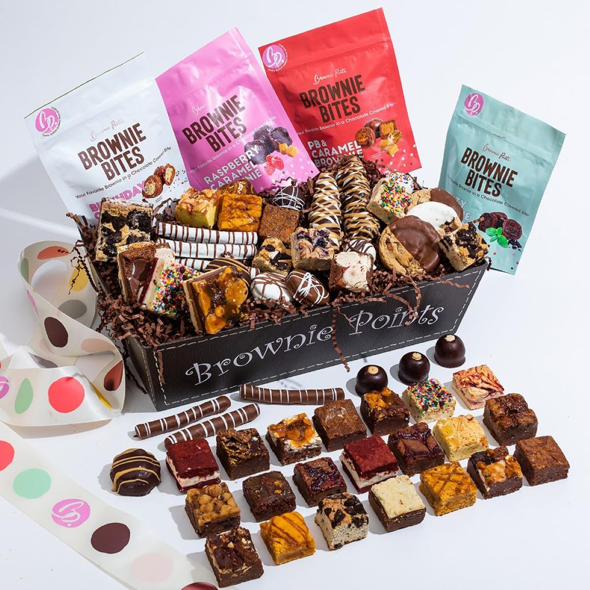 Gourmet Chocolate Brownie Gift Box - Assorted Sweet Treats Including Fudge Brownies, Bruffles, Buckeyes, Cookies & Pretzels | Elegant Gift Box with Bow | Perfect for Holidays, Birthdays & Corporate Gifting