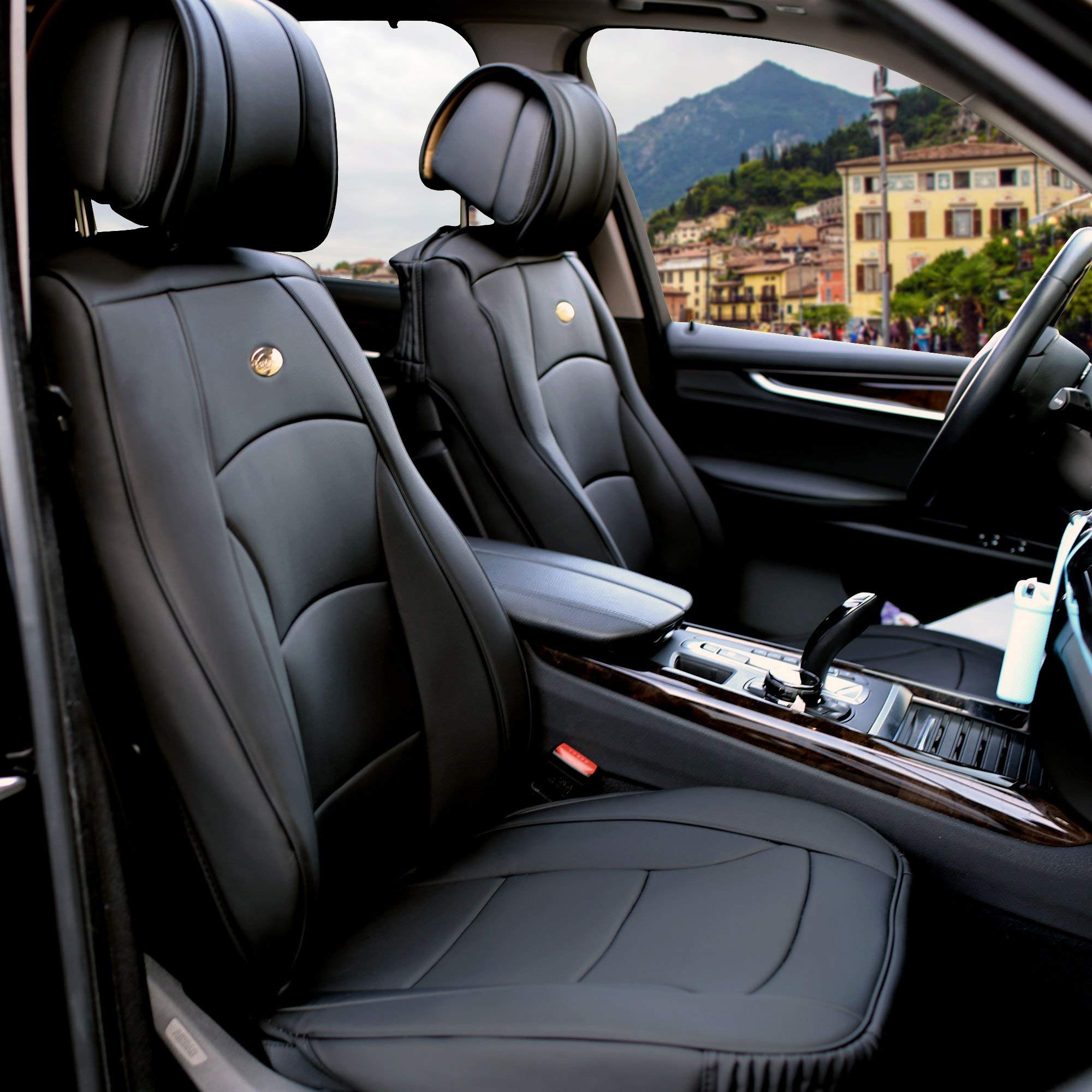 Premium FH Group Car Seat Covers - Universal Fit for Cars, Trucks & SUVs | Black Ultra Comfort Leatherette | Waterproof Seat Protector | Perfect for Daily Commute, Road Trips & Family Travel