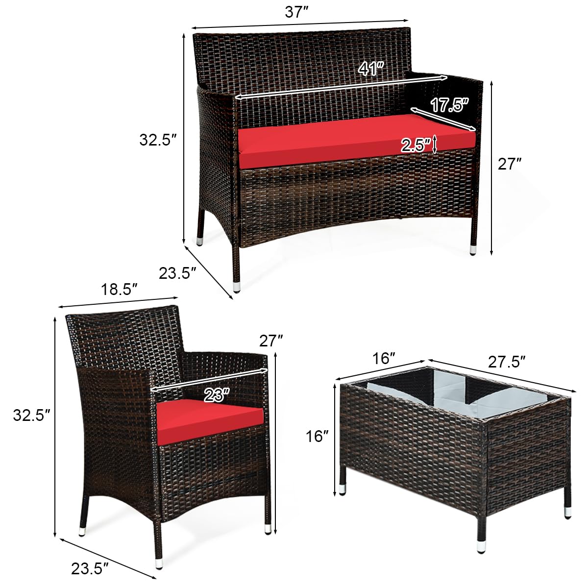 HappyGrill 4-Piece Outdoor Patio Furniture Set - Rattan Wicker Conversation Set with Cushioned Sofa & Coffee Table - Perfect for Porch, Backyard, Garden, Poolside & Outdoor Entertaining