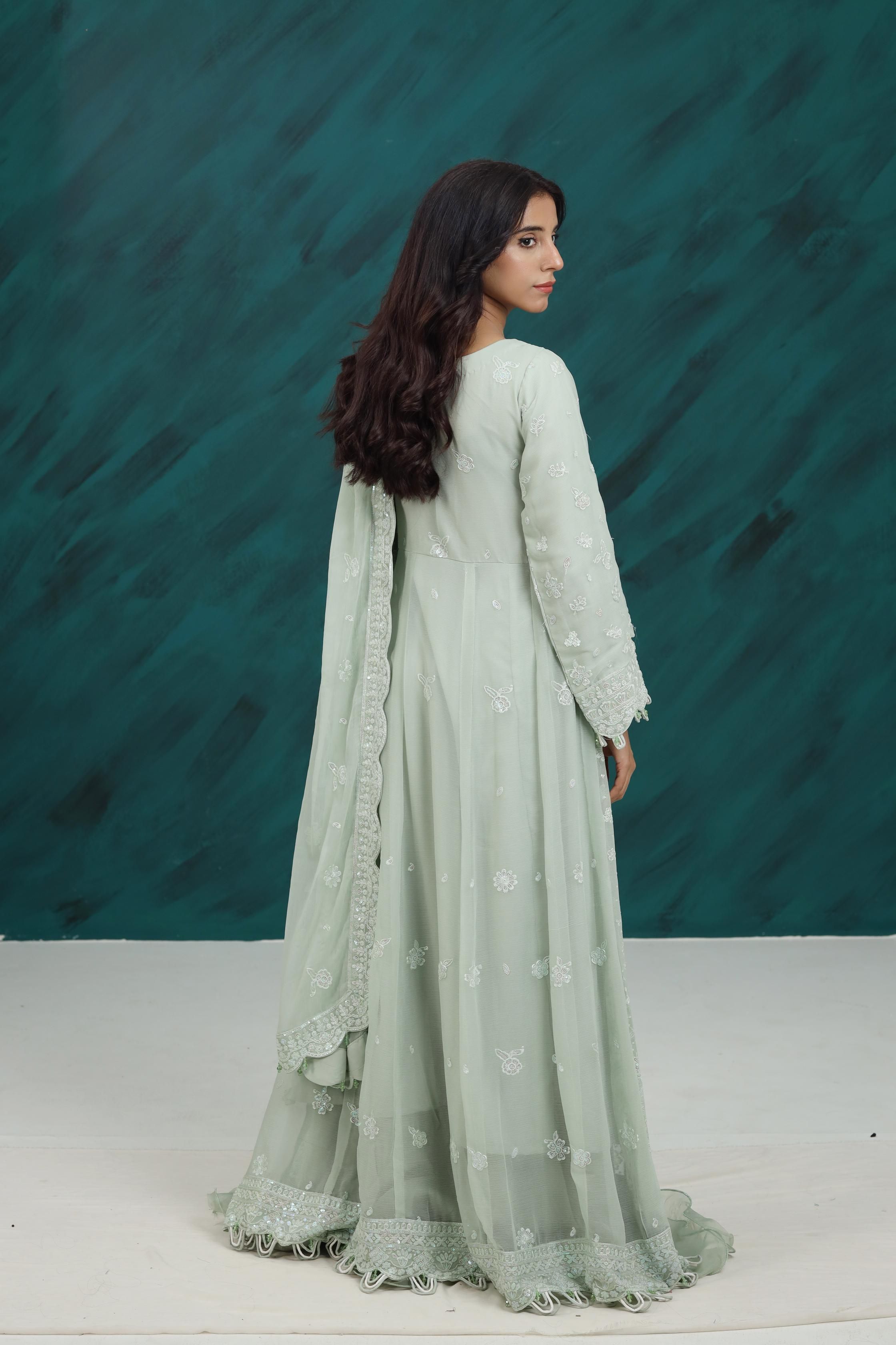 Aqua Dream Farasha Lumiere Formal Stitched Evening Gown - Elegant Party Dress for Prom, Wedding & Special Occasions