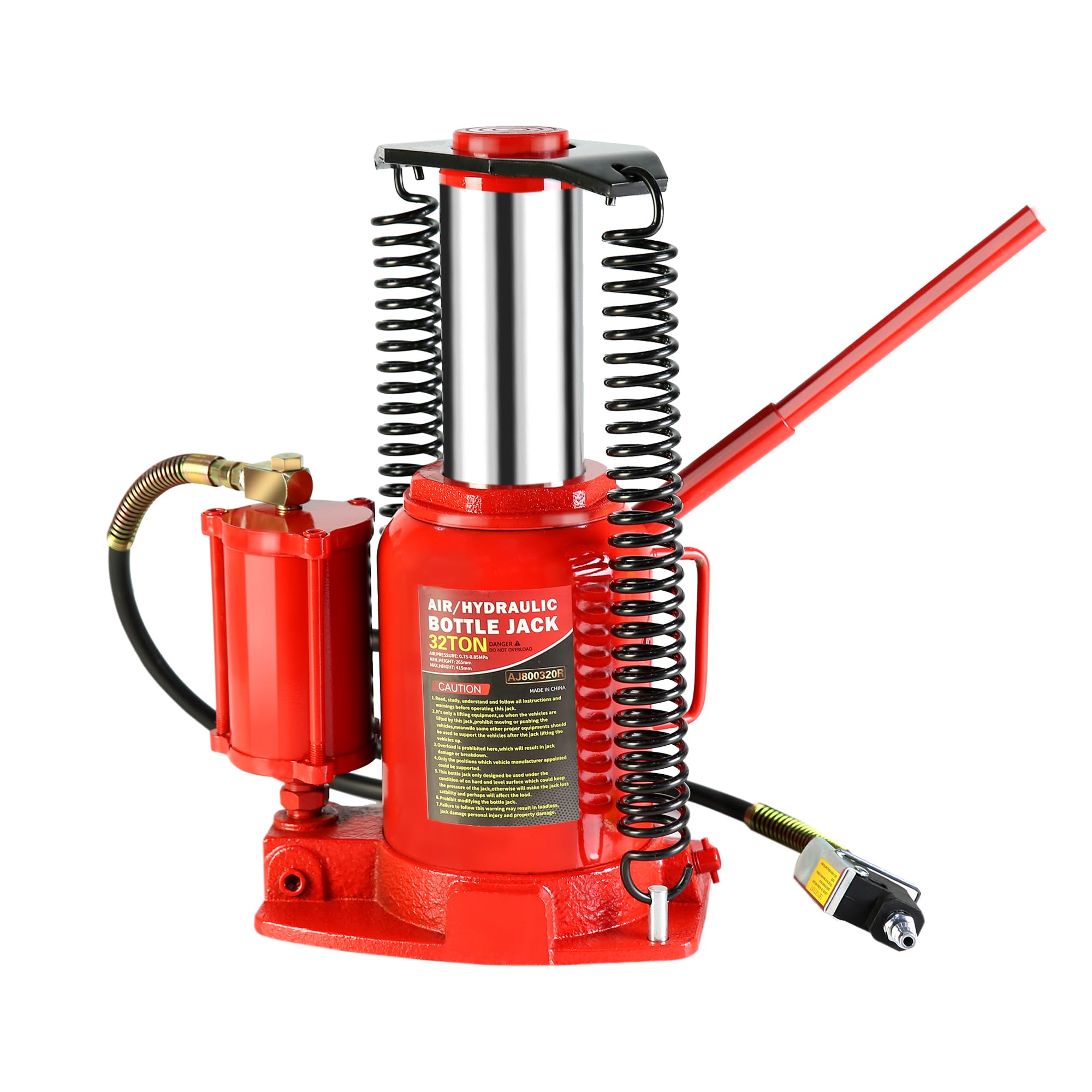 32-Ton Hydraulic Bottle Jack - Air Operated & Manual Lift, Low Profile Portable Car Jack with Handle (Red) - Ideal for Auto Repair, RV, Truck & Heavy Equipment Maintenance