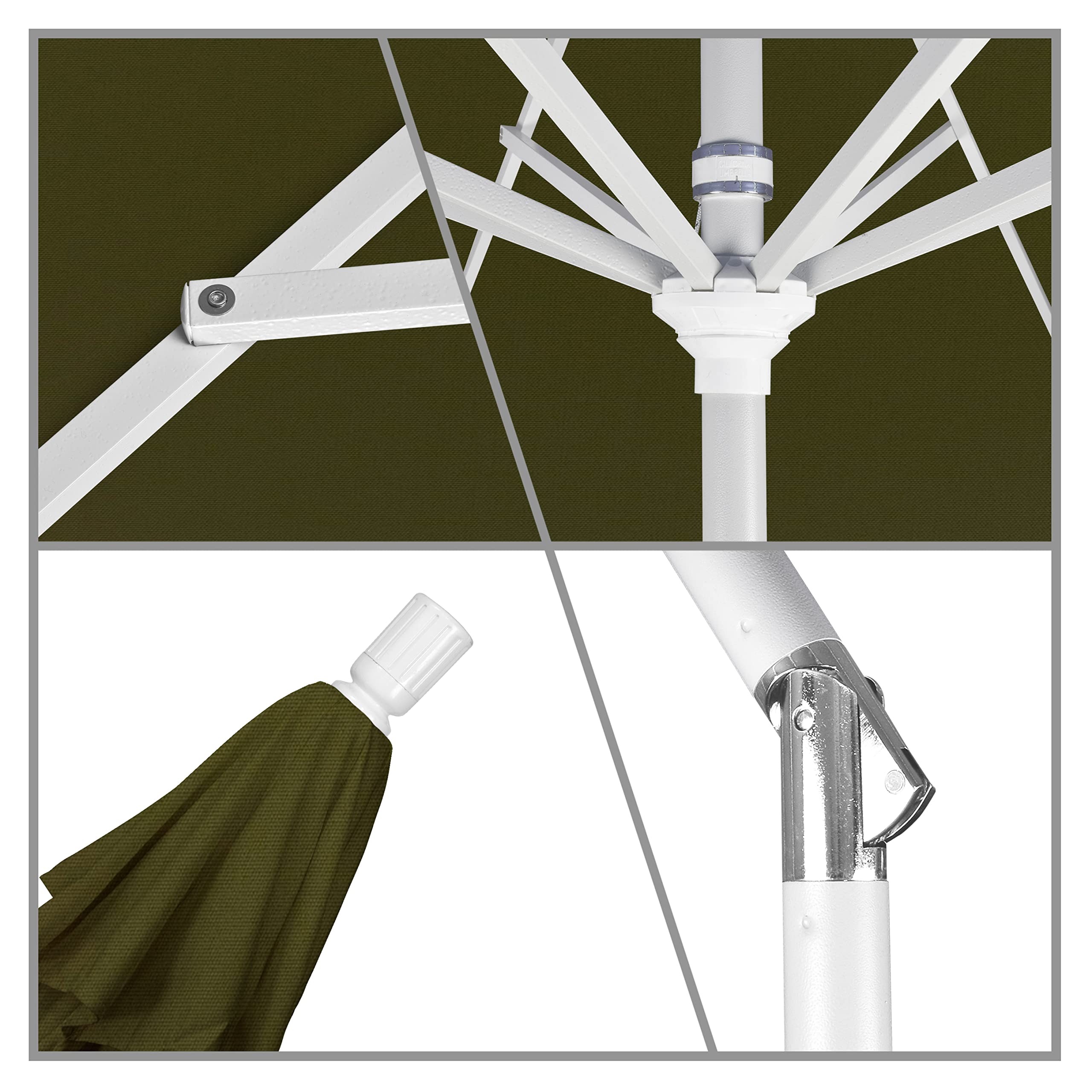 11' Round Aluminum Market Umbrella - Crank Lift & Tilt - White Pole for Patio & Garden