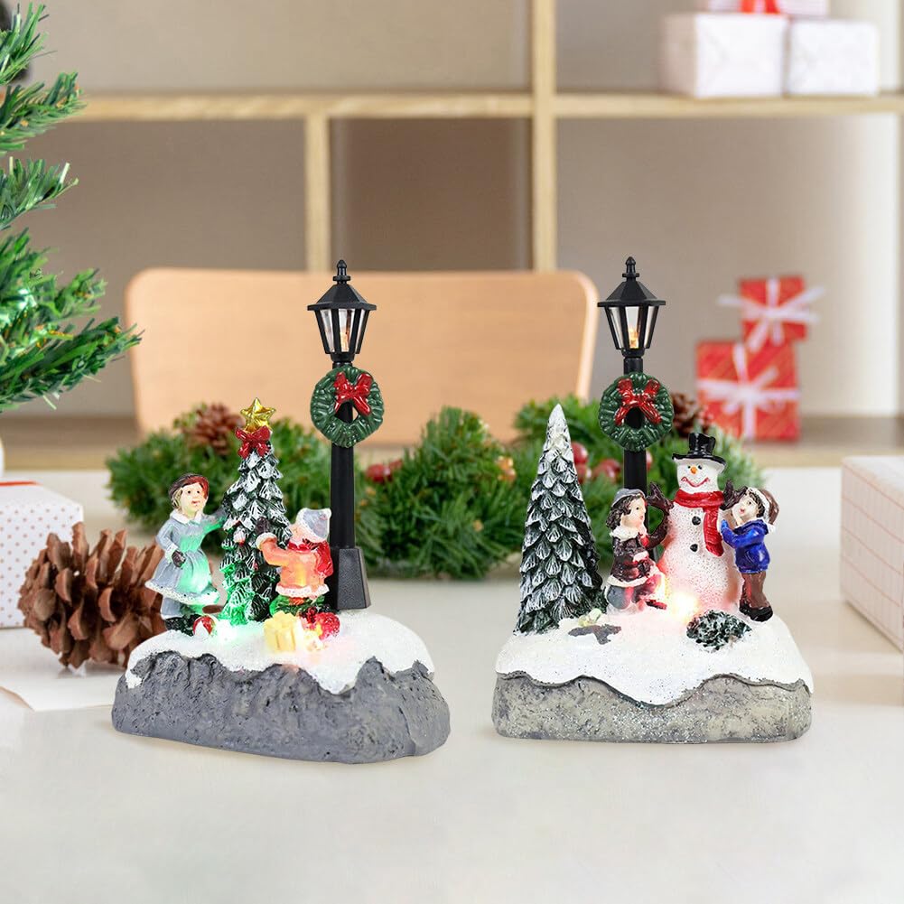 Battery Operated Christmas Village Set - LED Lighted Resin Holiday Houses & Town Decor for Christmas Tree, Mantel or Tabletop Display | Indoor Winter Village Scene Collection