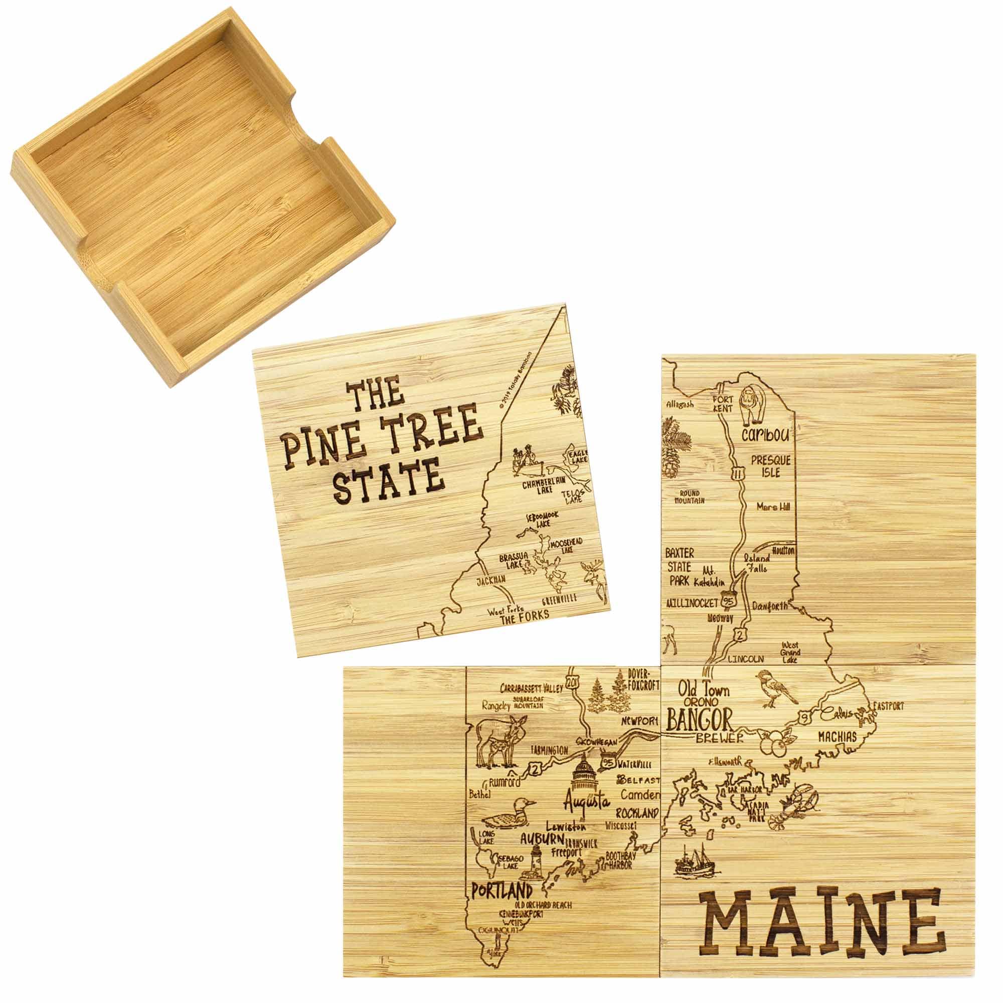 4-Piece Maine Puzzle Coaster Set with Protective Case - Perfect for Home, Office, and Gifts