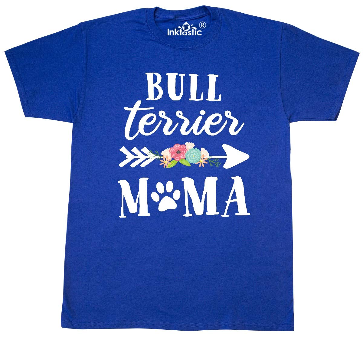 Inktastic Bull Terrier Mama with Flowers and Arrow Graphic T-Shirt - Cute Dog Lover Tee for Women, Mothers Day Gift, Casual Wear & Pet Owner Apparel