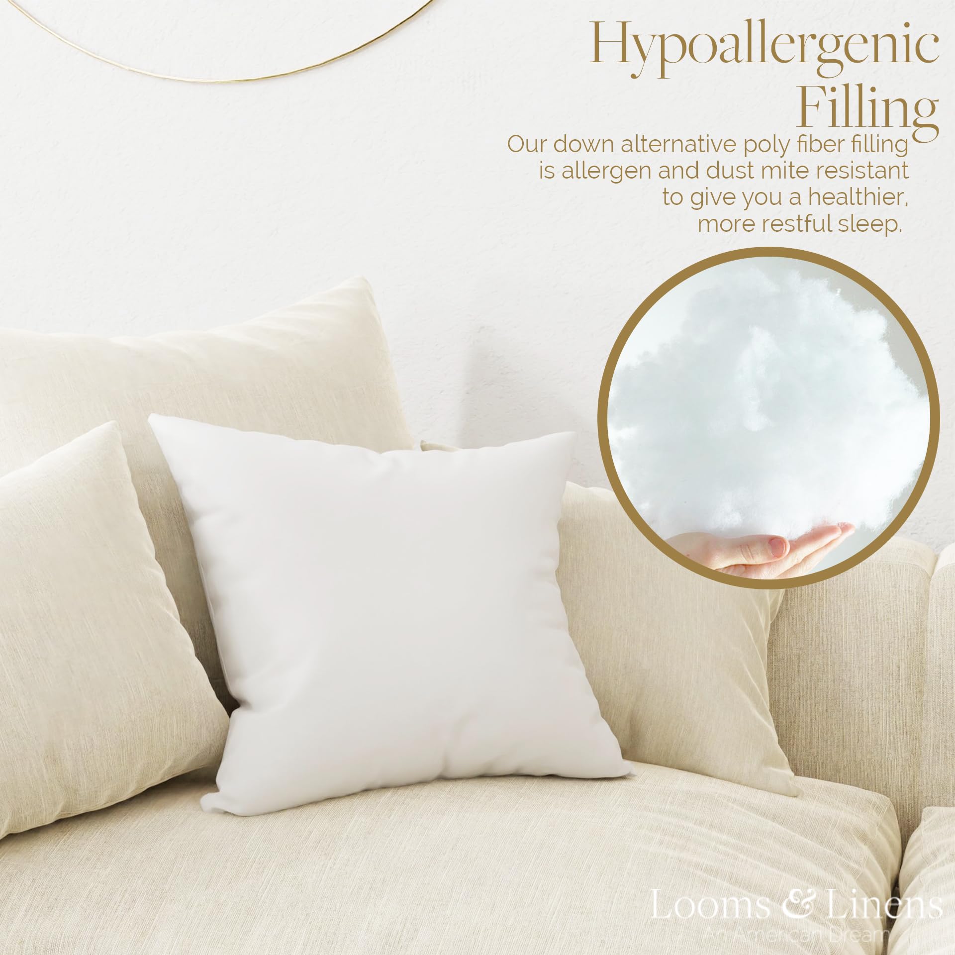 Premium 28x28 Inch White Euro Throw Pillow Inserts Set of 6 - Hypoallergenic Filling, Made in USA by Looms & Linens - Perfect for Sofa, Bed, Couch & Home Decor