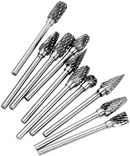 ASNOMY 10-Piece Double Cut Carbide Rotary Burr Set - 1/8