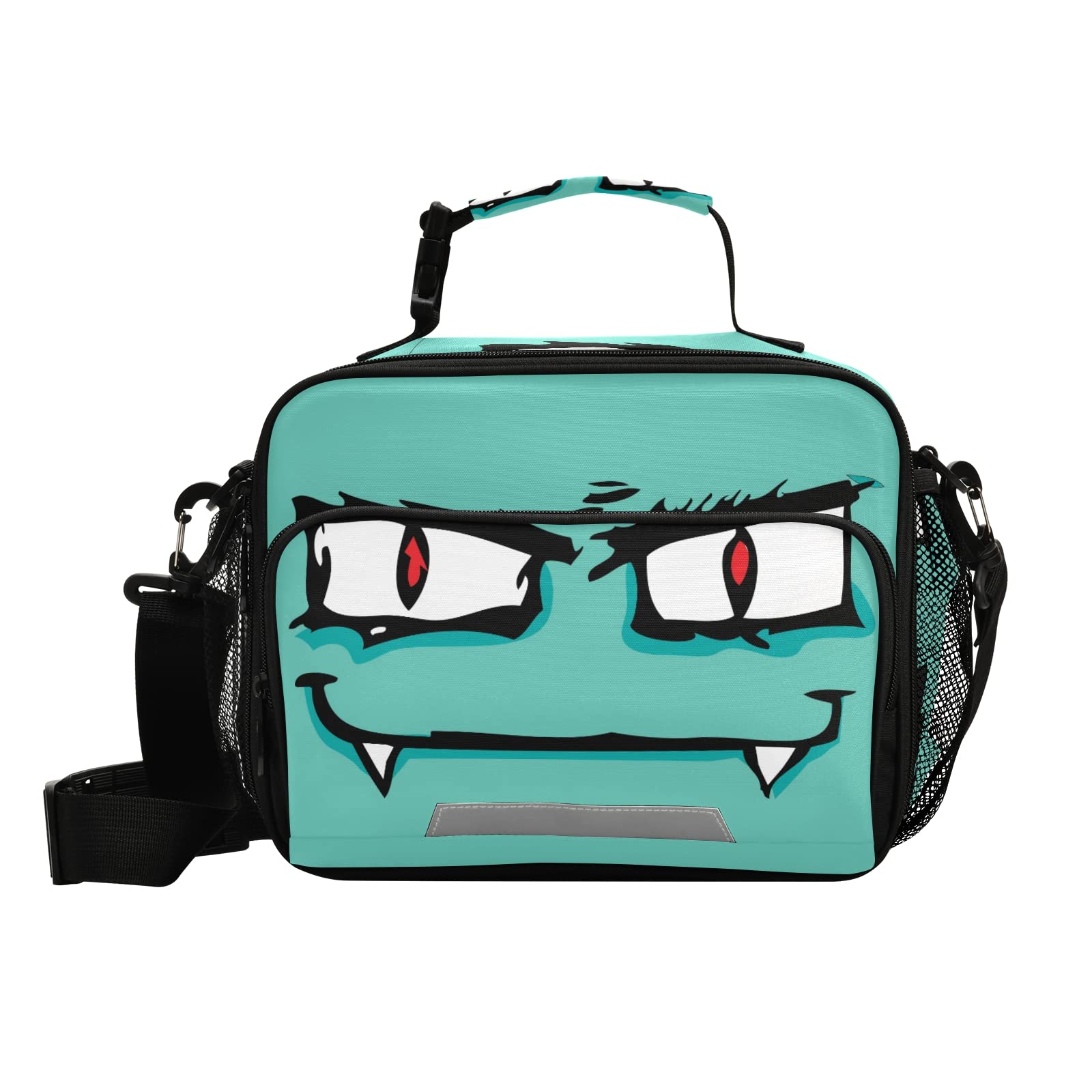 Monster Face Insulated Lunch Bag - Large Reusable Cooler Tote for Women & Men with Adjustable Shoulder Strap - Perfect for Office, Picnic, Outdoor & Travel - Creative Teal Lunch Box for Adults