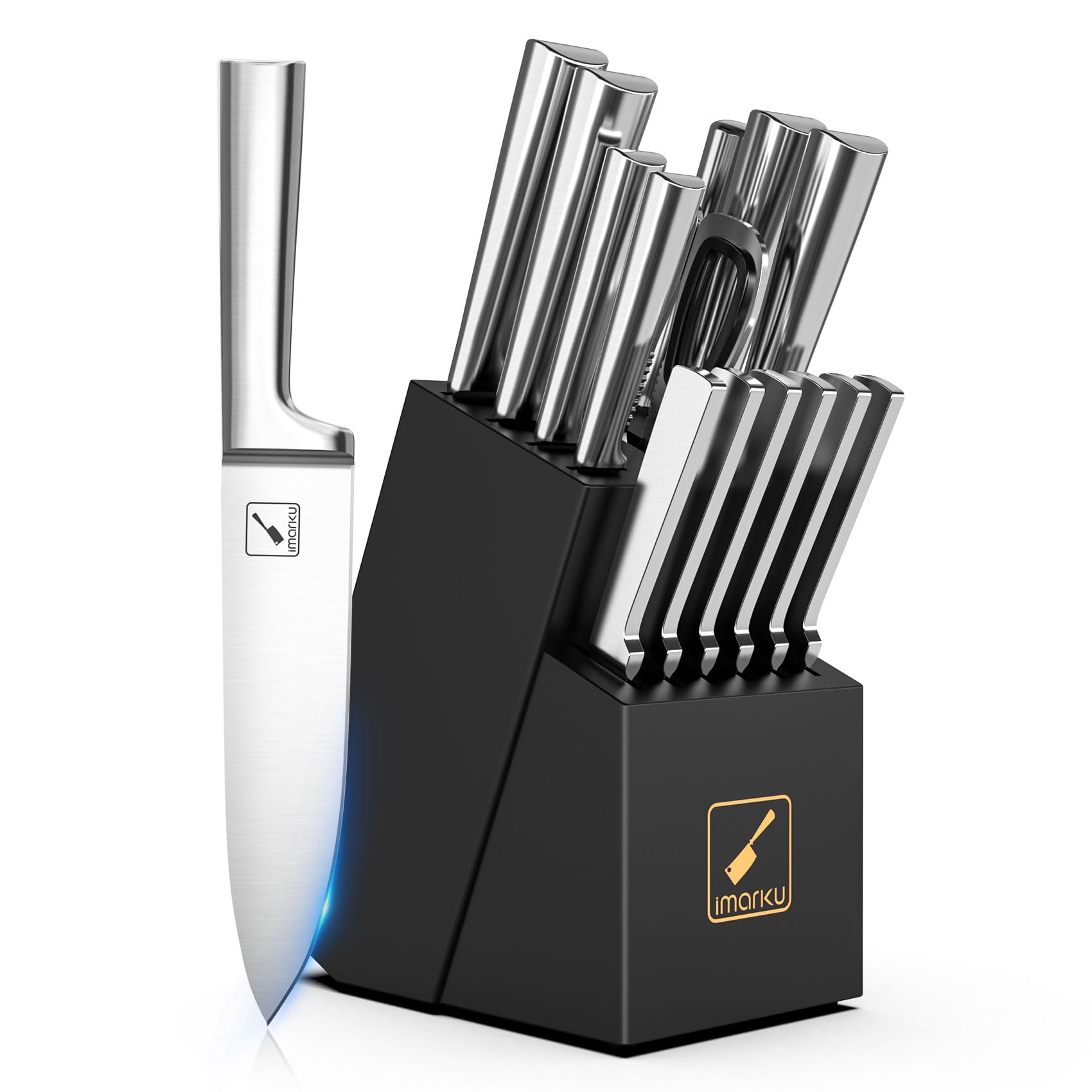 IMARKU 15-Piece Japanese High Carbon Stainless Steel Knife Set - Ultra Sharp Professional Chef Knives with Block for Kitchen | Dishwasher Safe & Well Balanced | Perfect for Home Cooking, Restaurant Use & Culinary Gifts