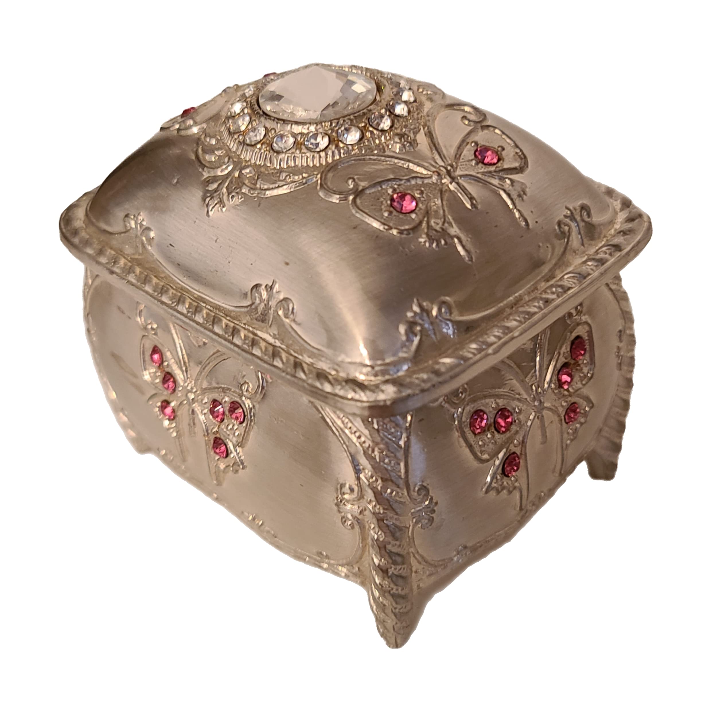 Elegant Silver & Pink Jewelry Music Box with Austrian Crystals - Plays 
