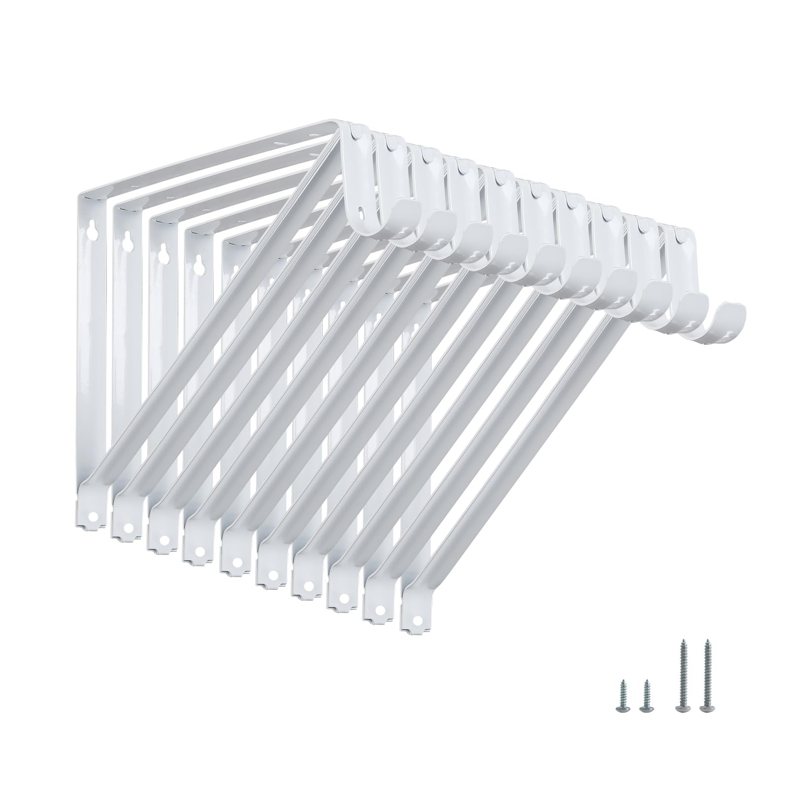 Heavy Duty Closet Shelf Rod Brackets - 10-Pack White Wall Mounted Shelving Supports Holds 300lbs - HOME MASTER HARDWARE with Screws Included for Bedroom, Closet & Garage Organization