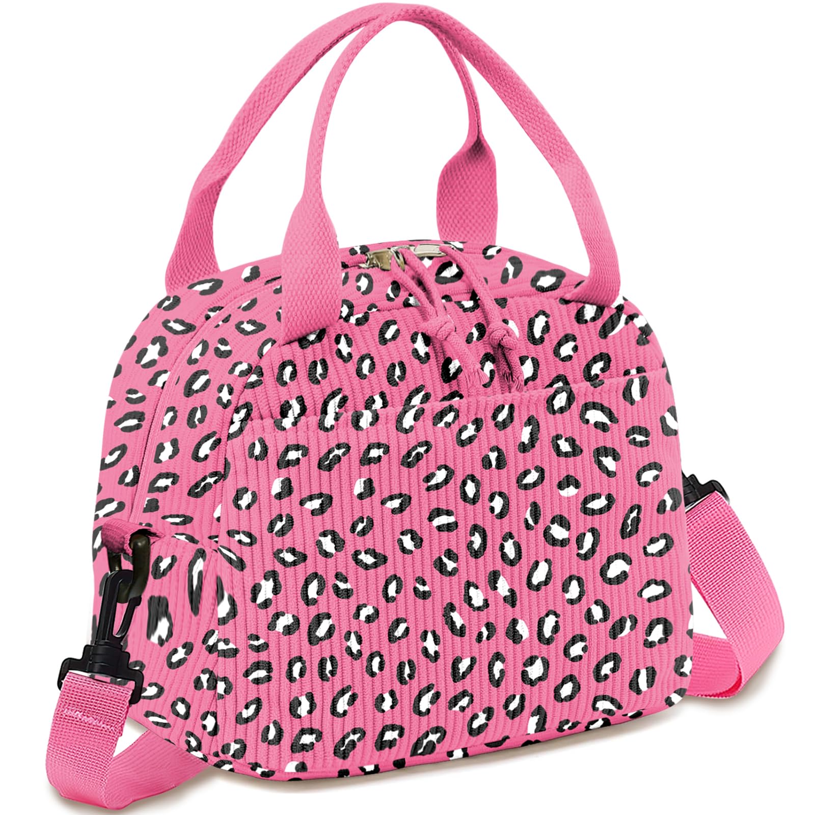 Stylish Insulated Lunch Bag for Women & Men - Large Corduroy Lunch Box with Adjustable Shoulder Strap, Leopard Print Tote | Perfect for Work, School, Picnics & Outdoor Activities | Reusable & Eco-Friendly Cooler Lunch Case