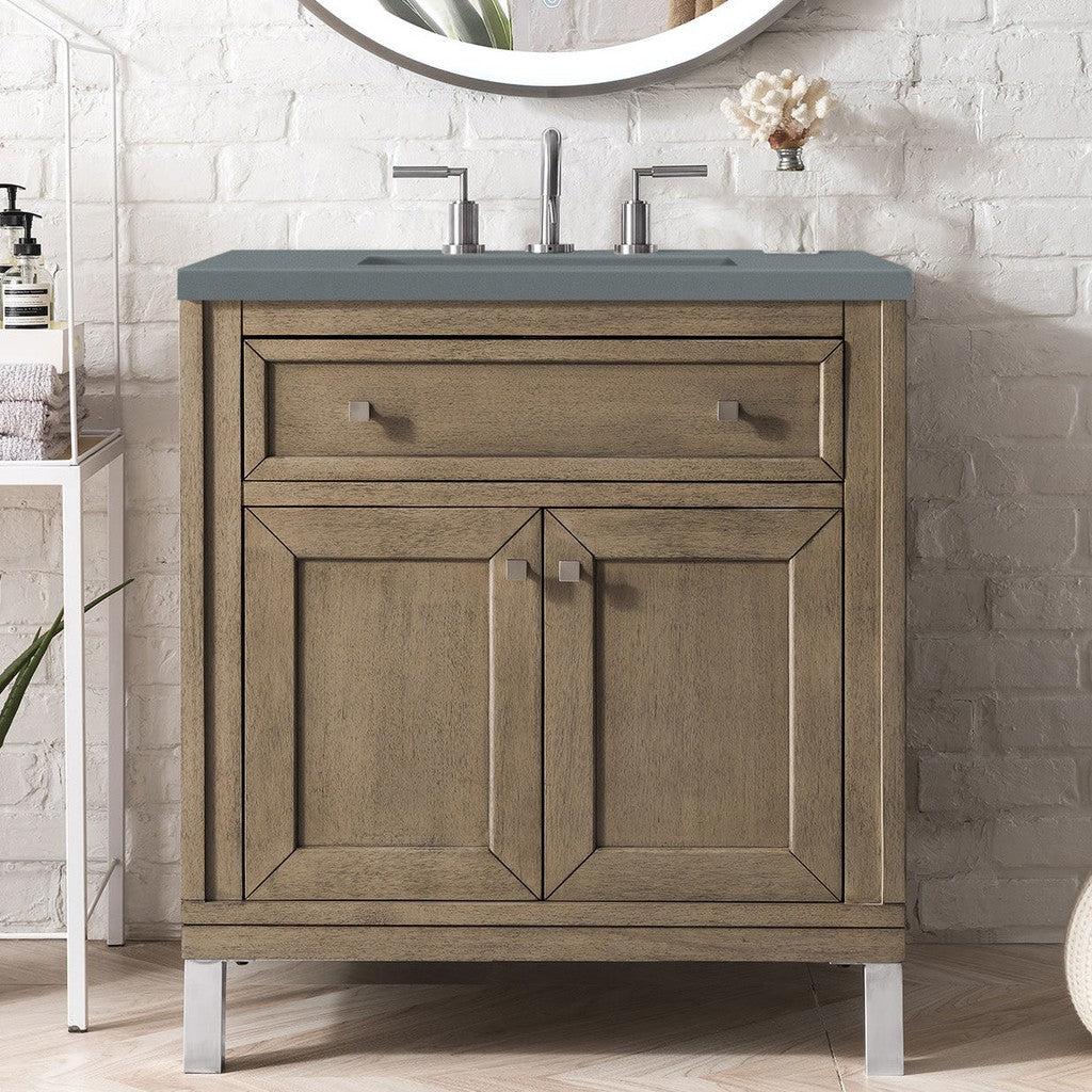 James Martin Vanities Chicago Collection 30-Inch Single Bathroom Vanity in Whitewashed Walnut with Countertop Options - Perfect for Modern Bathroom Renovations & Small Space Solutions