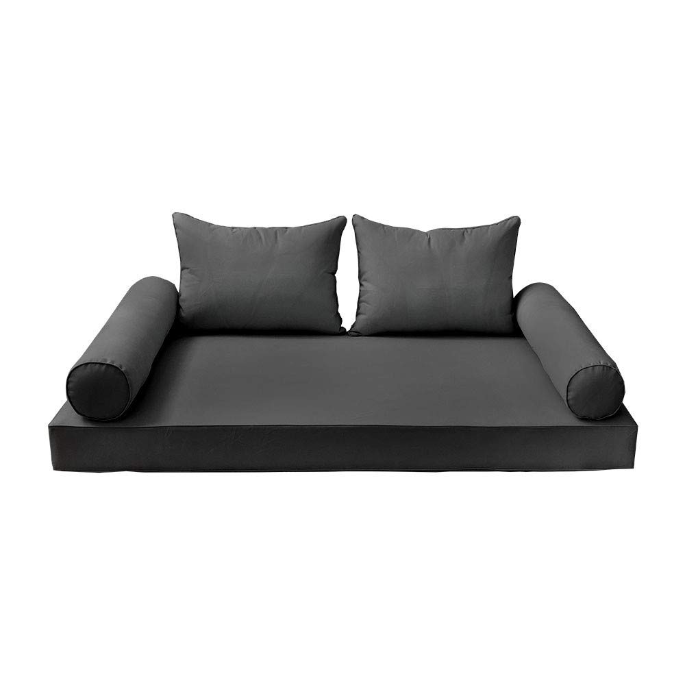 Prolinemax Outdoor Style 4 Twin-XL Piped Trim Daybed Mattress Bolster Pillow Fitted Sheet Cover Only - AD003 | Perfect for Patio Furniture, Sunroom Decor & Guest Bedding