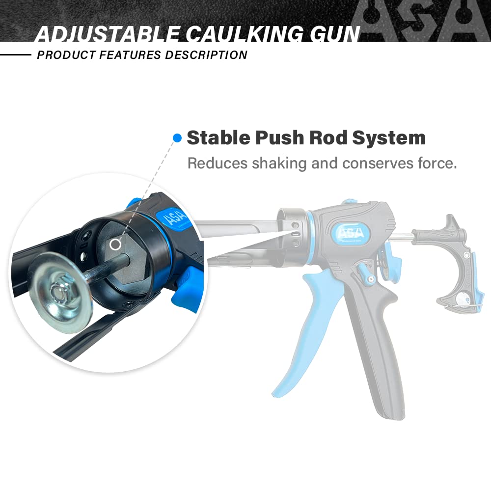 ASA Black Caulking Gun - Drip-Free Caulk Gun with Ergonomic Steel Handle, Adjustable 9:1 or 18:1 Thrust Ratio for 1/10 Gallon Cartridges - Ideal for Post-Disaster Recovery, Home Repairs, and DIY Projects