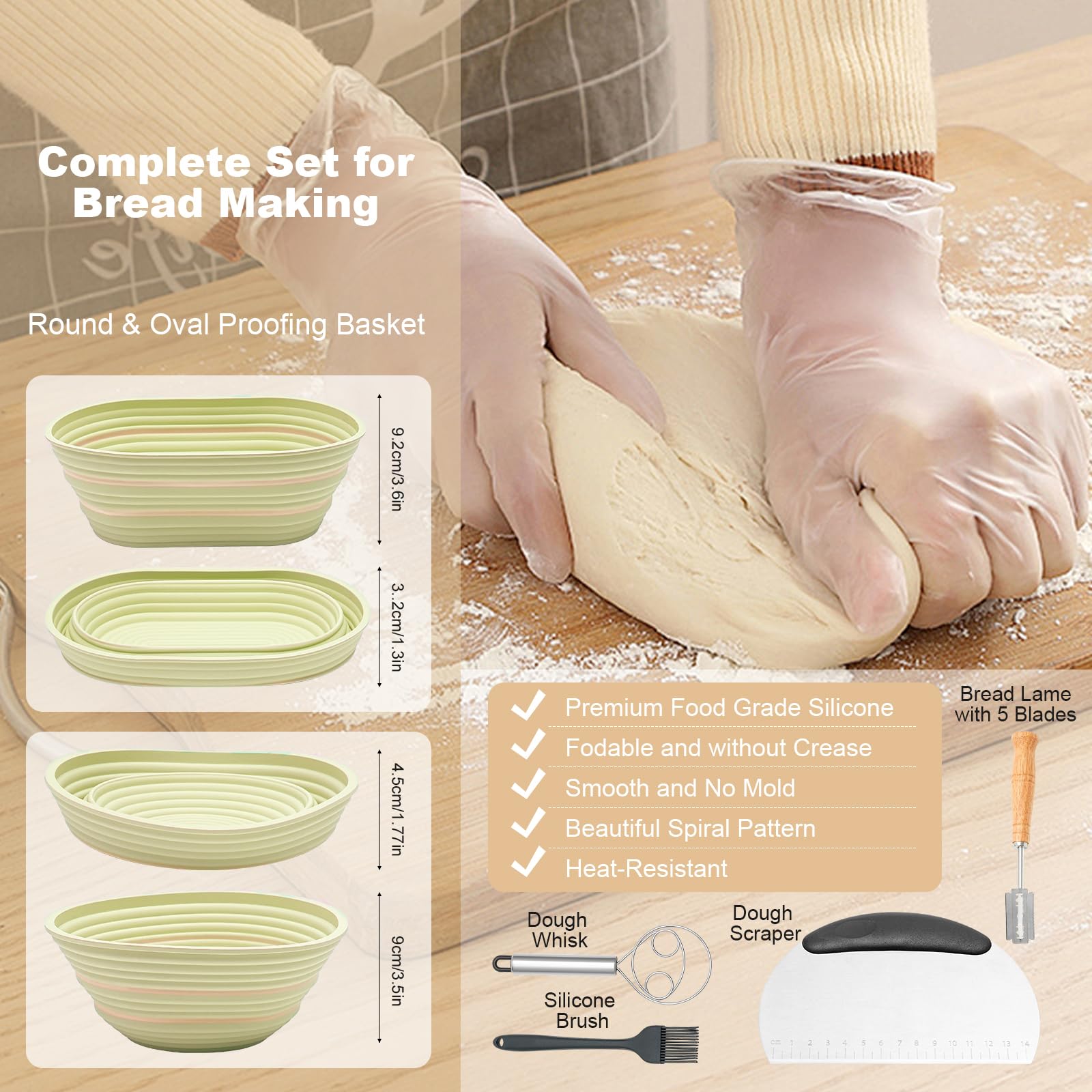 Premium Silicone Banneton Bread Proofing Basket Set - 9