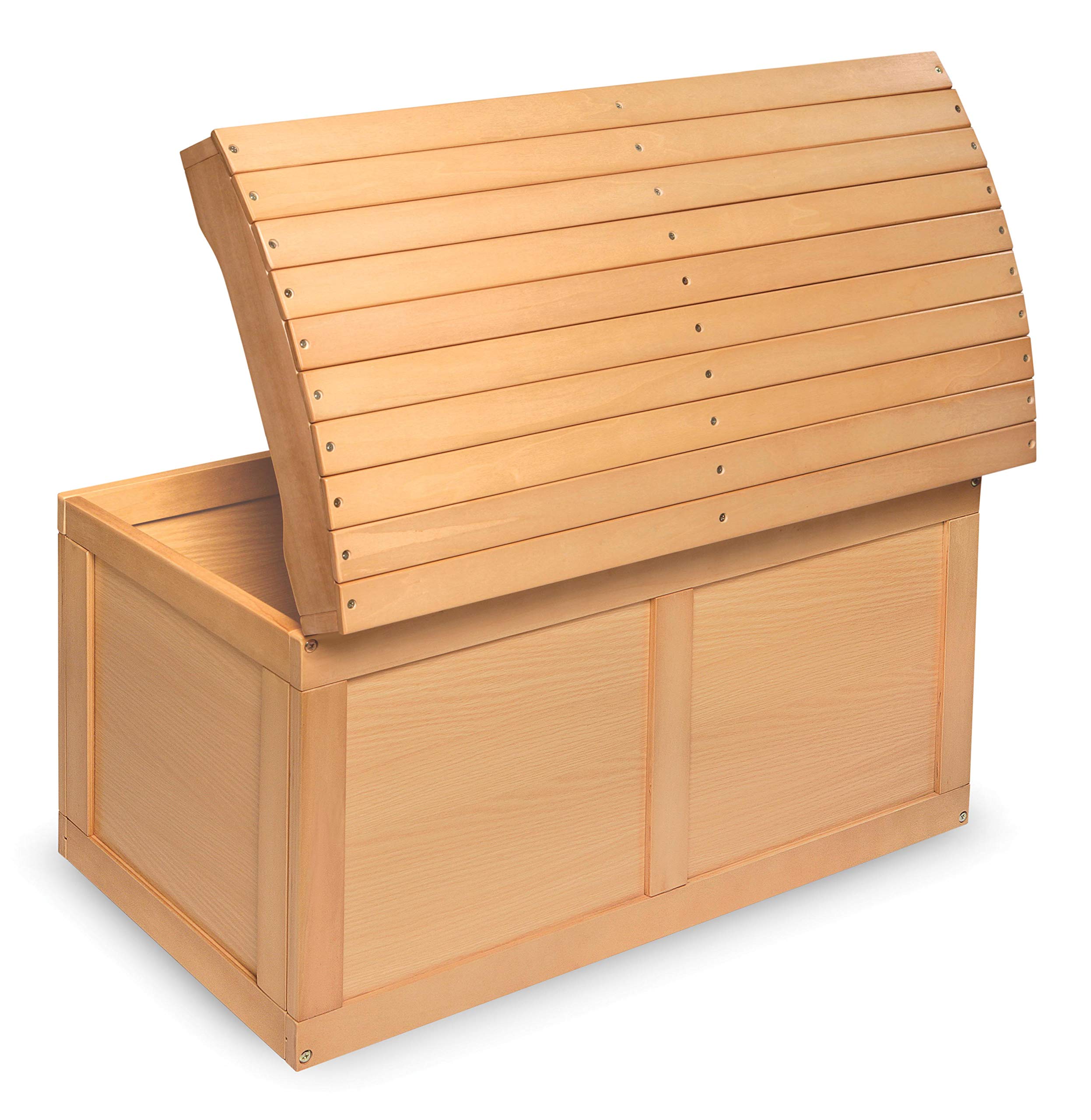 Badger Basket Hardwood Barrel-Top Toy Chest – Natural Wood Toy Storage Box with Safety Hinges & Sturdy Construction for Kids' Room, Nursery, or Playroom Organization