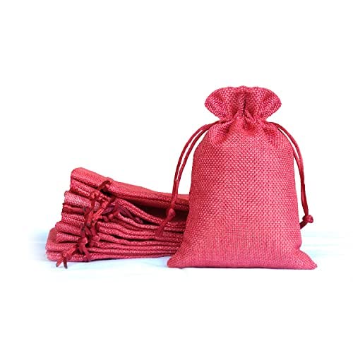 Eco-Friendly Pink Jute Linen Pouches - 25x25cm Party Favor Bags (Pack of 10) for Birthday Celebrations, Baby Showers, Wedding Functions & Candy Storage | Sustainable Gift Packaging Solution