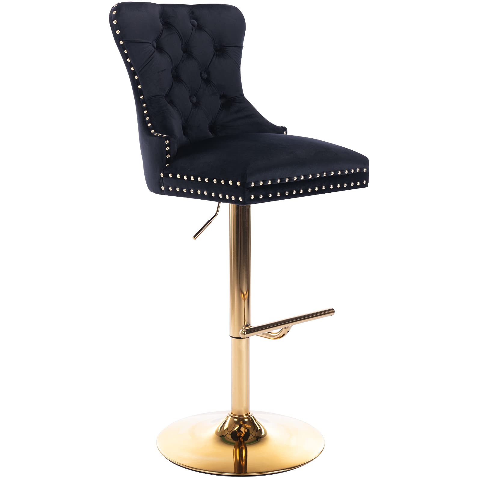 Tufted Velvet Black Bar Stool with Swivel & Height Adjustable Feature - Golden Base with Footrest for Kitchen, Bar, Club & Home Decor | Modern Counter Stool for Dining, Entertaining & Commercial Use