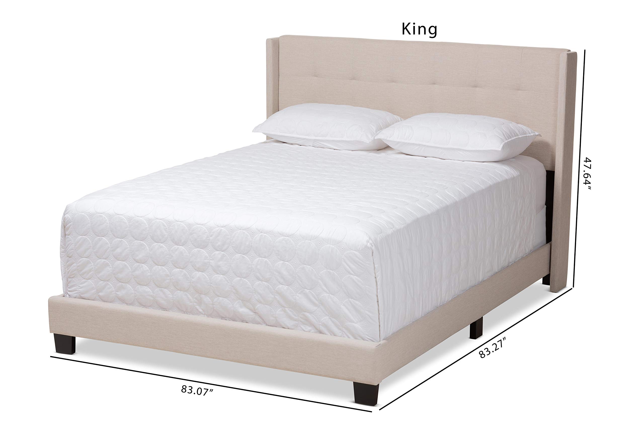 Baxton Studio Queen Size Bed Frame with Box Spring Required - Beige Upholstered Platform Bed for Modern Bedroom Decor
