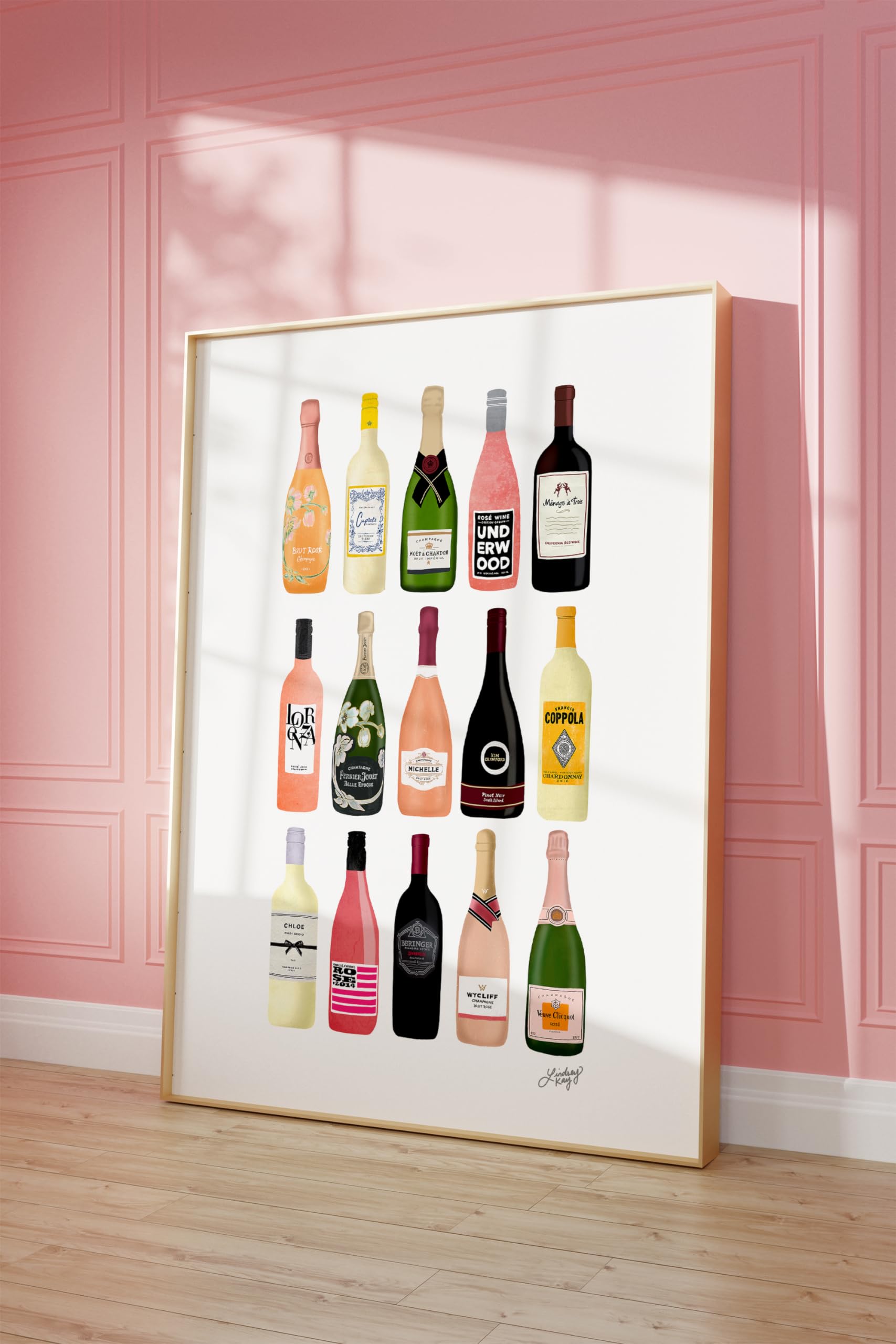 Wine Bottles Wall Art Poster - Modern Bar & Kitchen Decor - Unframed 12x16 Art Print - Gallery Grade Made in USA - Perfect for Wine Cellar, Dining Room & Home Bar Decorations