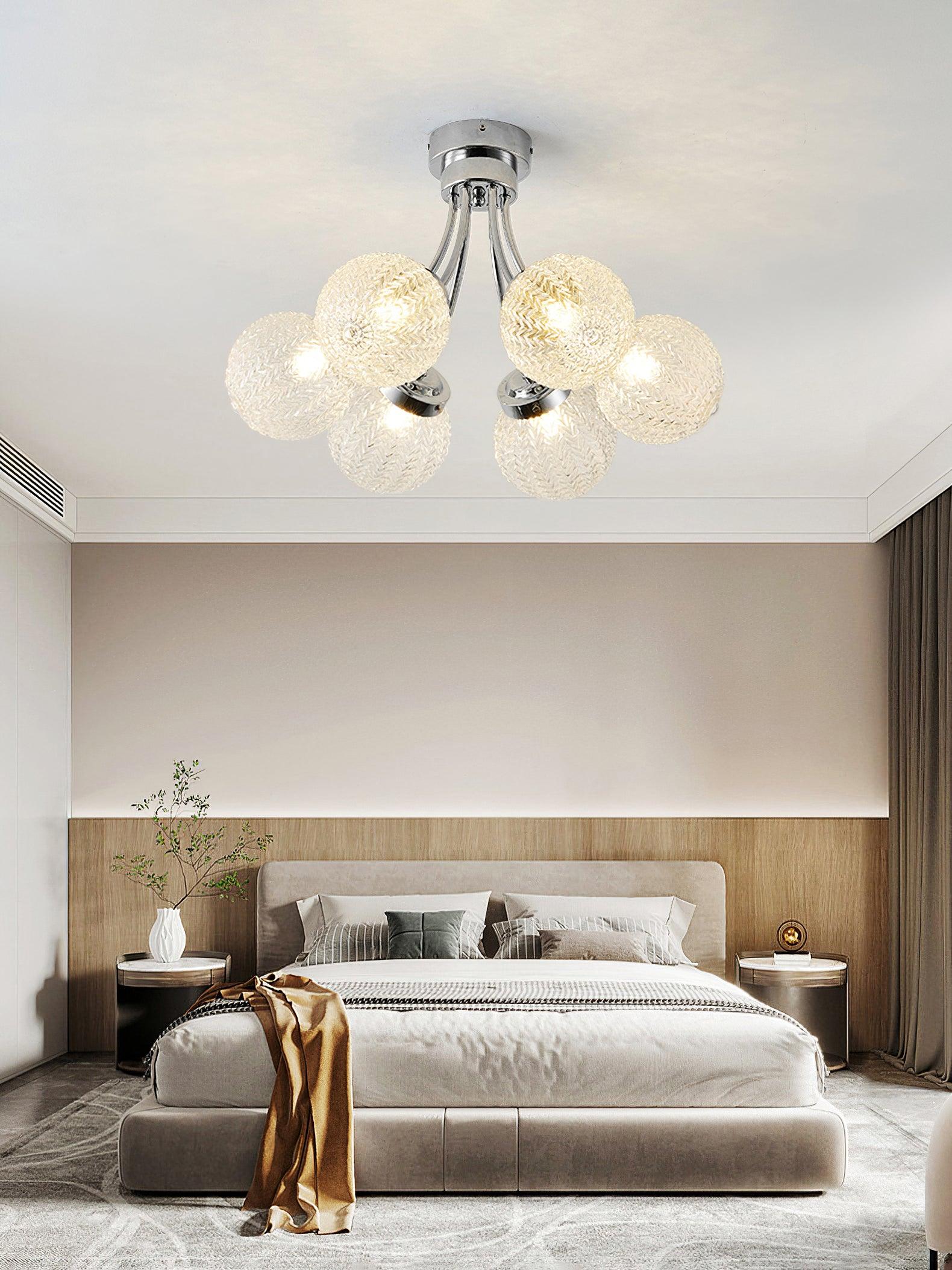 Handmade Carved Glass Ceiling Light Fixture - Elegant Vintage Chandelier for Dining Room, Living Room & Bedroom Lighting