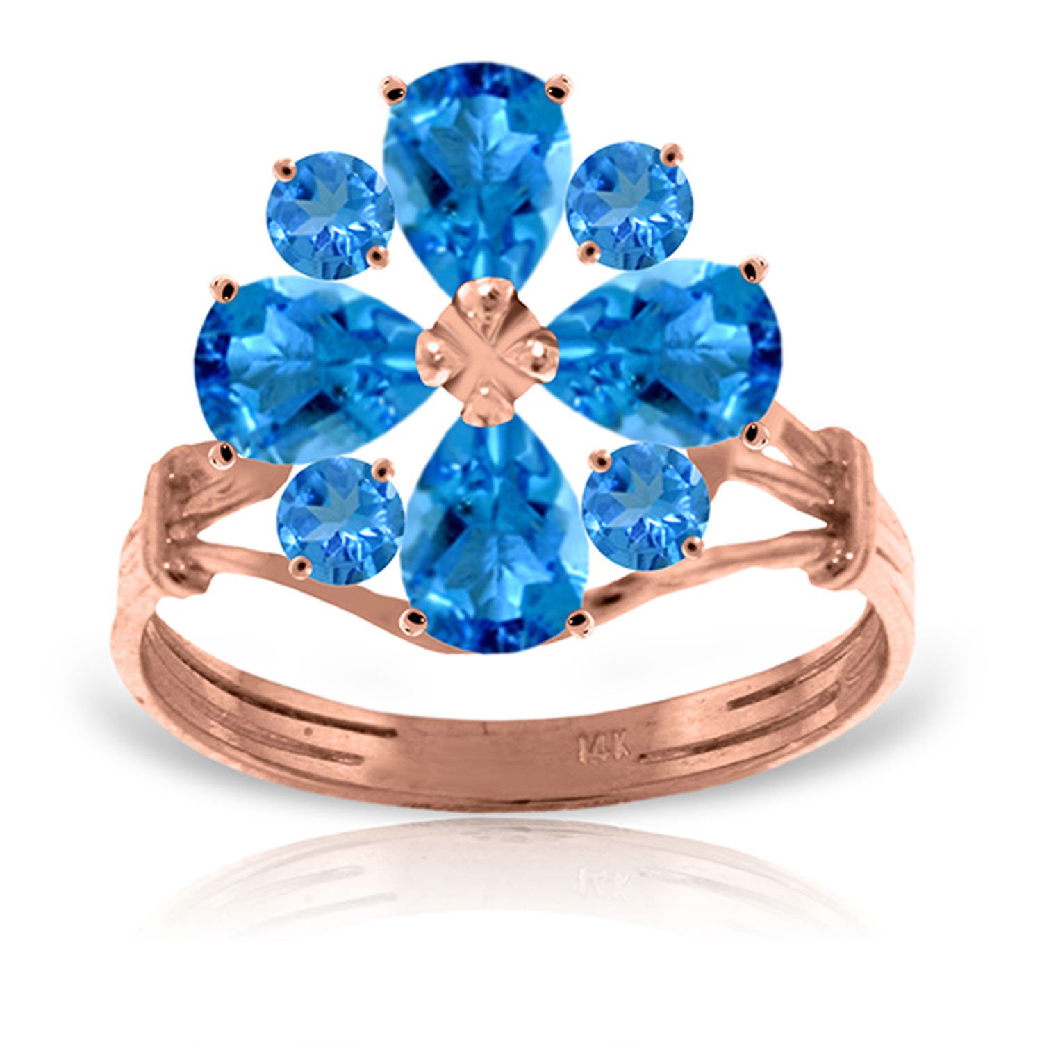 14K Solid Rose Gold Natural Blue Topaz Flower Ring - 2.43 Carat Galaxy Gold GG | Elegant Jewelry for Weddings, Anniversaries & Special Occasions