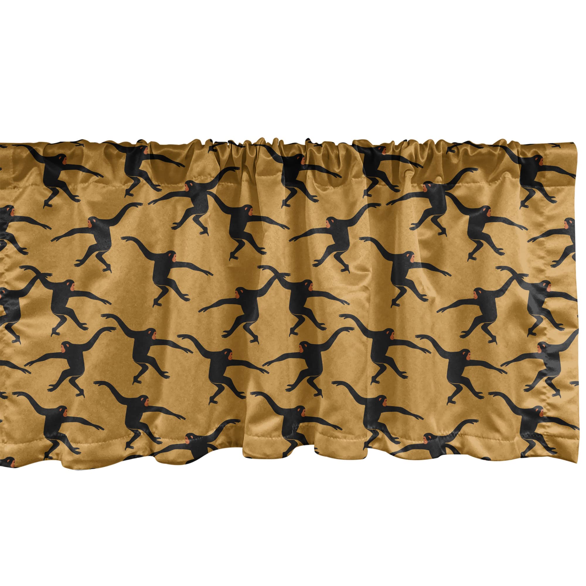 Ambesonne 2-Pack Gorilla Window Valance Curtains - Jumping Monkey Silhouette Pattern, Orange & Grey Rod Pocket Valances 54