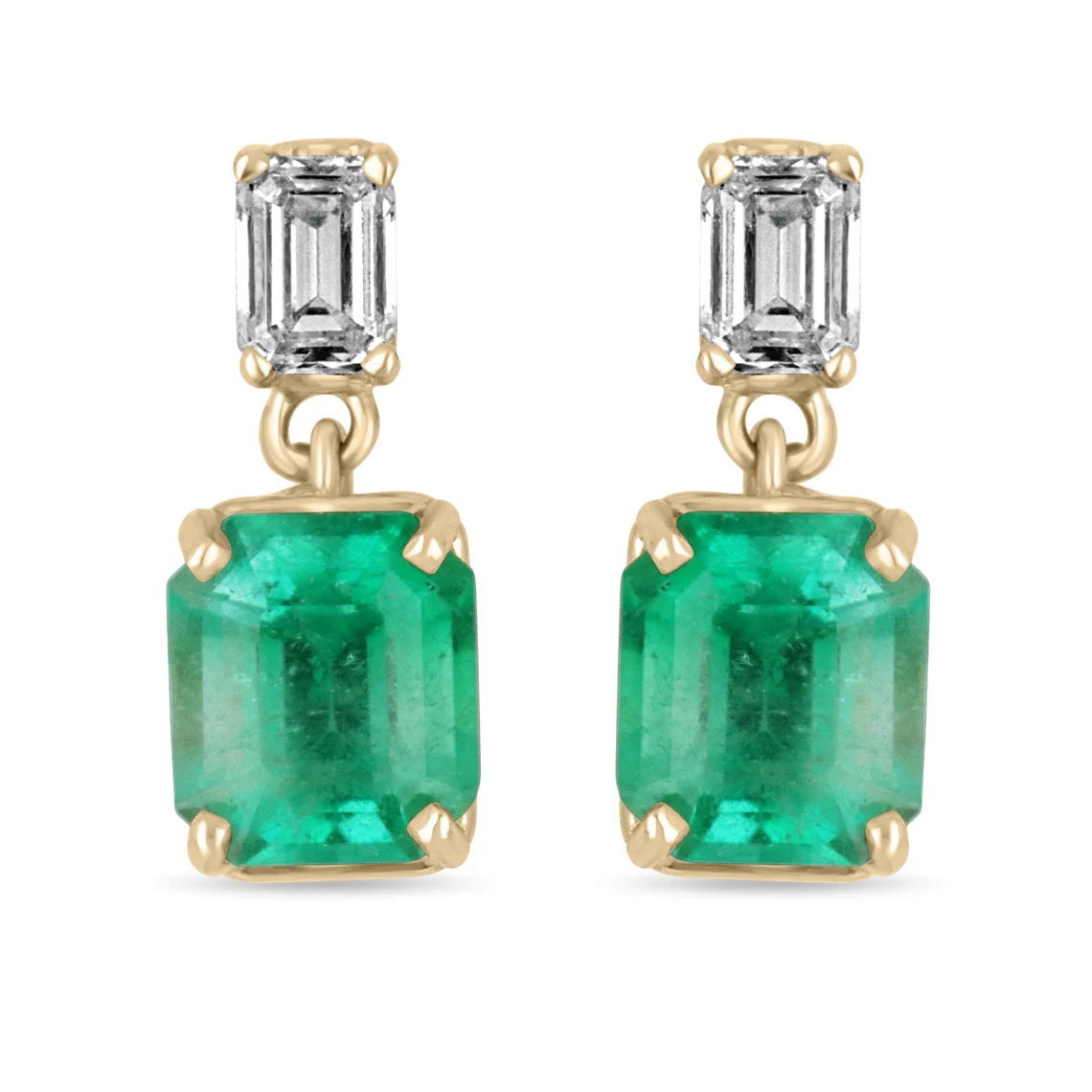 3.79tcw Natural Elongated Emerald & Diamond Dangle Earrings in 18K Gold - Elegant Jewelry for Weddings, Parties & Special Occasions