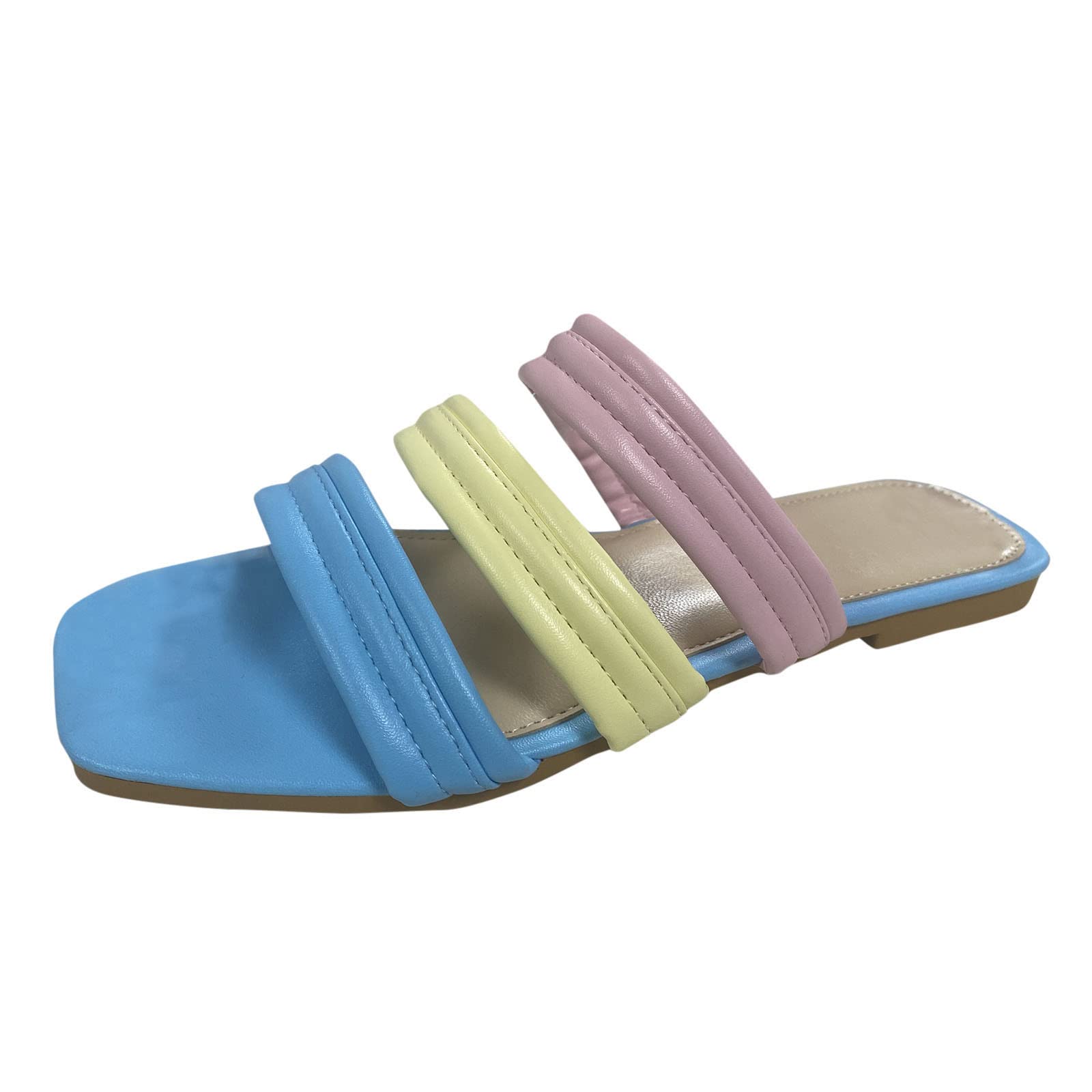 Women's Summer Dressy Sandals - Colorblock Leather Flat Sandals for Ladies | Beach, Casual & Everyday Wear | Open Toe Comfortable Slippers for Women