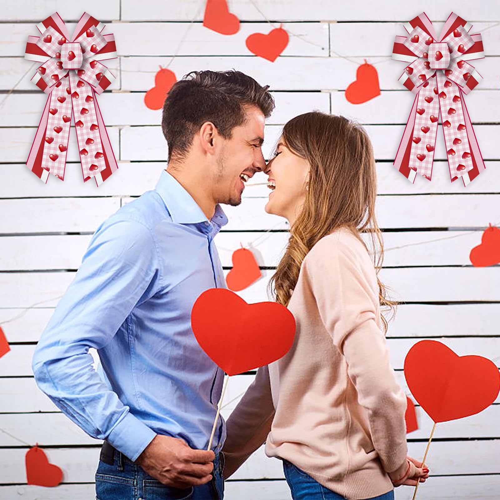 Valentine's Heart Wreath Bows - Pink Burlap for Door Decor & Wedding