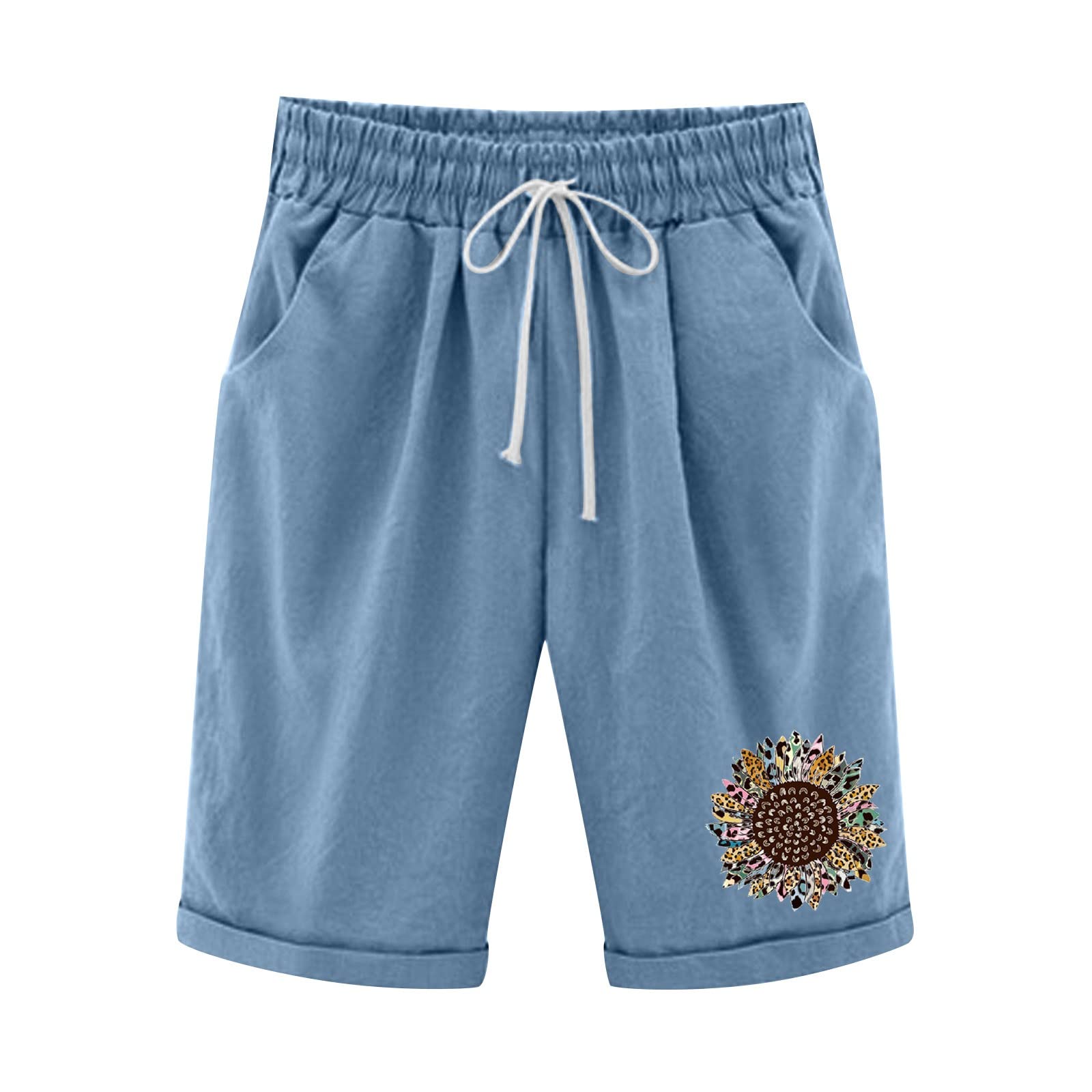 Women's Cotton Bermuda Shorts with Pockets - Comfortable Yoga Lounge Athletic Shorts with Drawstring Elastic Waist for Gym, Running & Casual Wear | Perfect for Workouts, Travel & Summer Activities