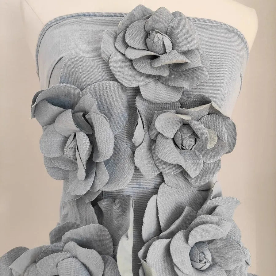Elegant French 3D Floral Applique Slimming Dress for Women - Sleeveless Slash Neck Tunic Vestidos | Perfect for Cocktail Parties, Weddings & Evening Events