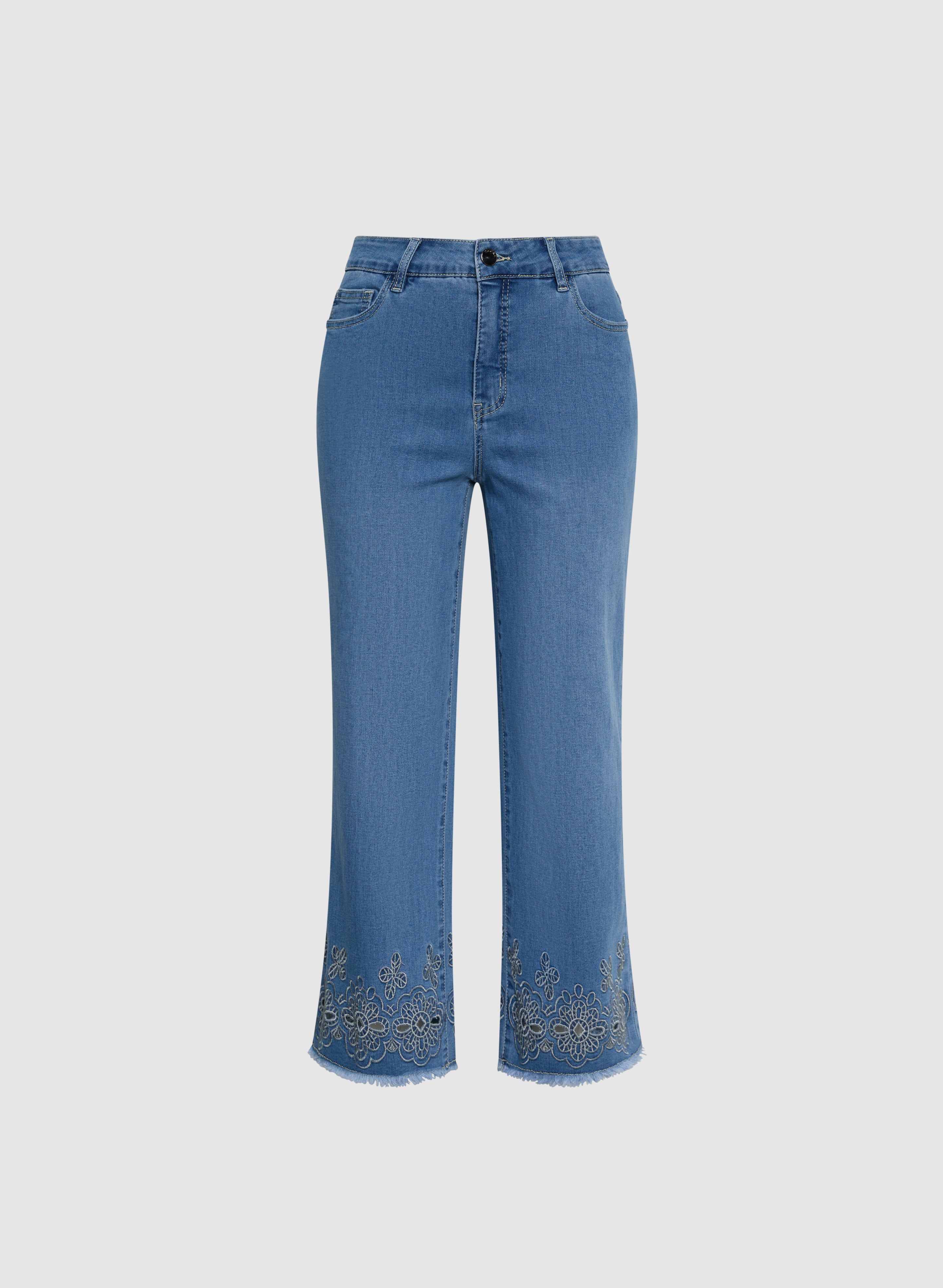 Embroidered Wide Leg Jeans for Women - High Waist Distressed Denim Pants - Boho Chic Fashion - Perfect for Casual Outings and Street Style