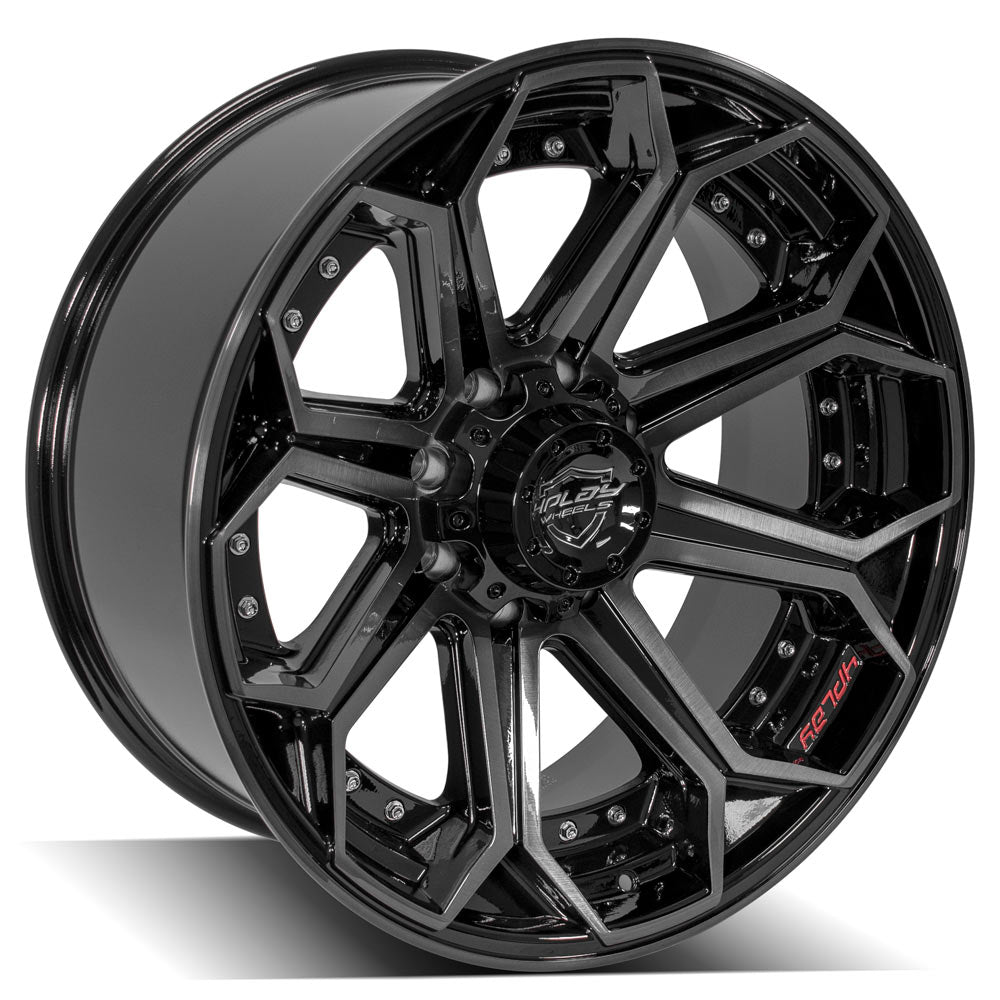 4Play Gen2 4P80R Gloss Black Wheels 22x10.0 with Brushed Face & Tinted Clear Finish - 8x165.1mm Bolt Pattern, 124.9mm Offset - Perfect for Trucks, SUVs, and Off-Road Vehicles