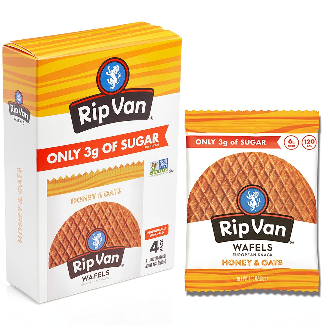 RIP VAN WAFELS Honey & Oats Wafel Cookies, 4.64 OZ (12 Pack) - Delicious Dutch Waffle Cookies for Breakfast, Snacks & Coffee Time - Perfect for Office, School & Travel