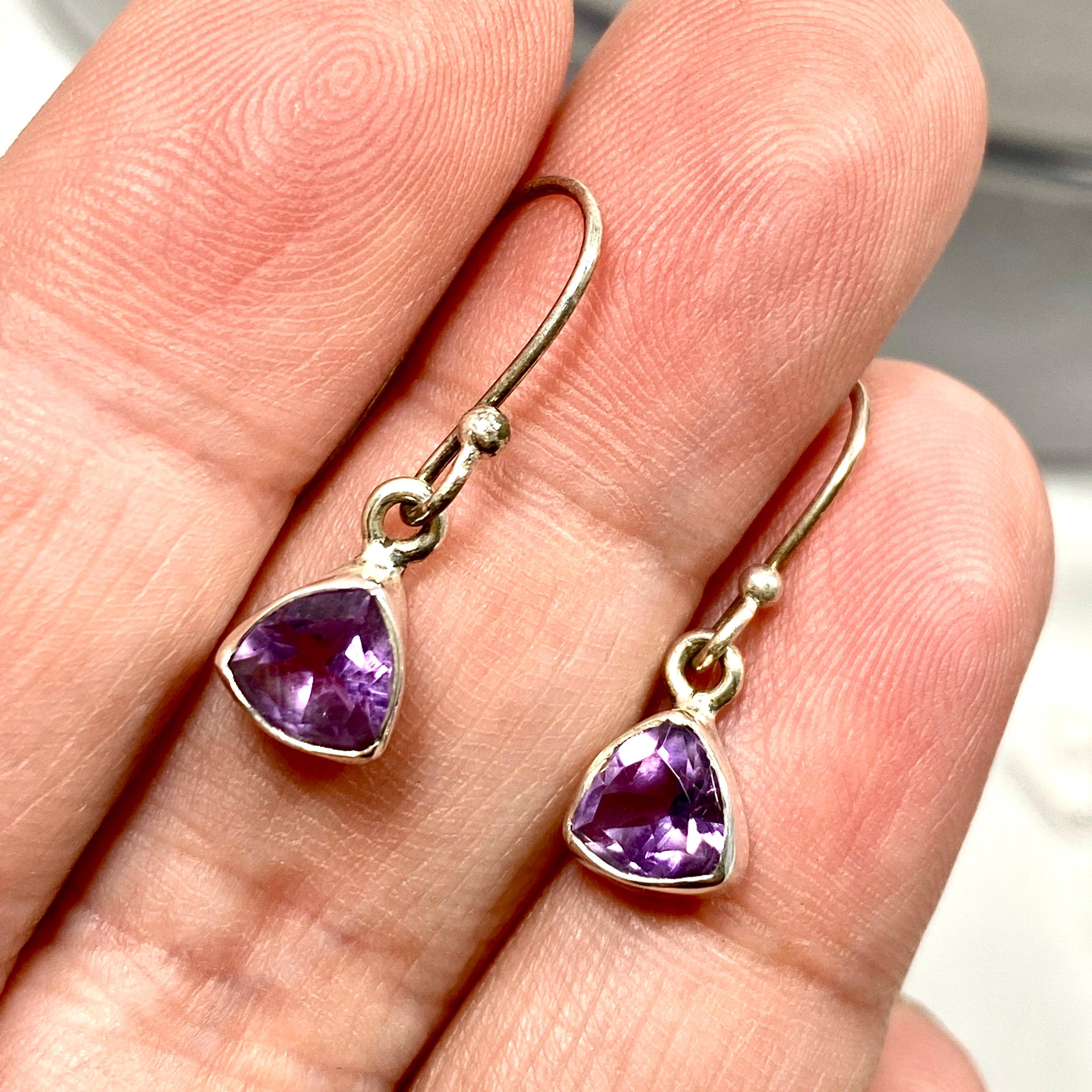 Amethyst Petite Triangular Faceted Earrings R2363 AMT - Elegant Purple Gemstone Jewelry for Women, Perfect for Parties, Weddings & Daily Wear