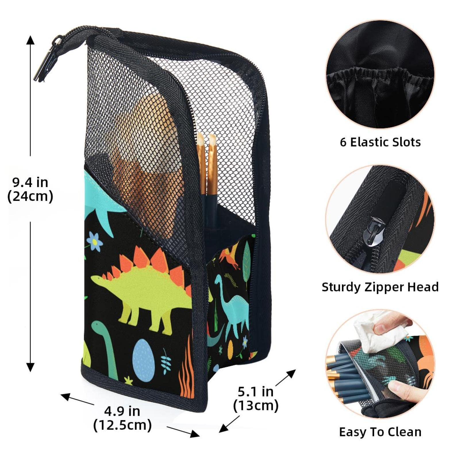 12 Pcs Makeup Brush Organizer Bag with Plant Cartoon Jungle Dinosaur Print - Portable Travel Makeup Brush Holder Case for Professional Makeup Artists & Beauty Enthusiasts - Perfect for Home, Travel & Salon Use