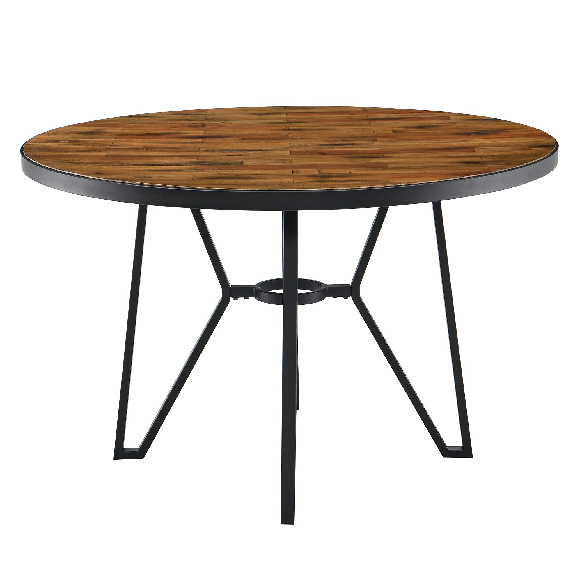 Solid Wood Round Dining Table 48 Inch - Mid Century Modern Kitchen Table with Cross Metal Legs - Rustic Brown Coffee Table for 4-6 Chairs - Easy Assembly for Living Room, Dining Room & Kitchen - Perfect for Family Gatherings & Dinner Parties (YCZ2012-48RC)