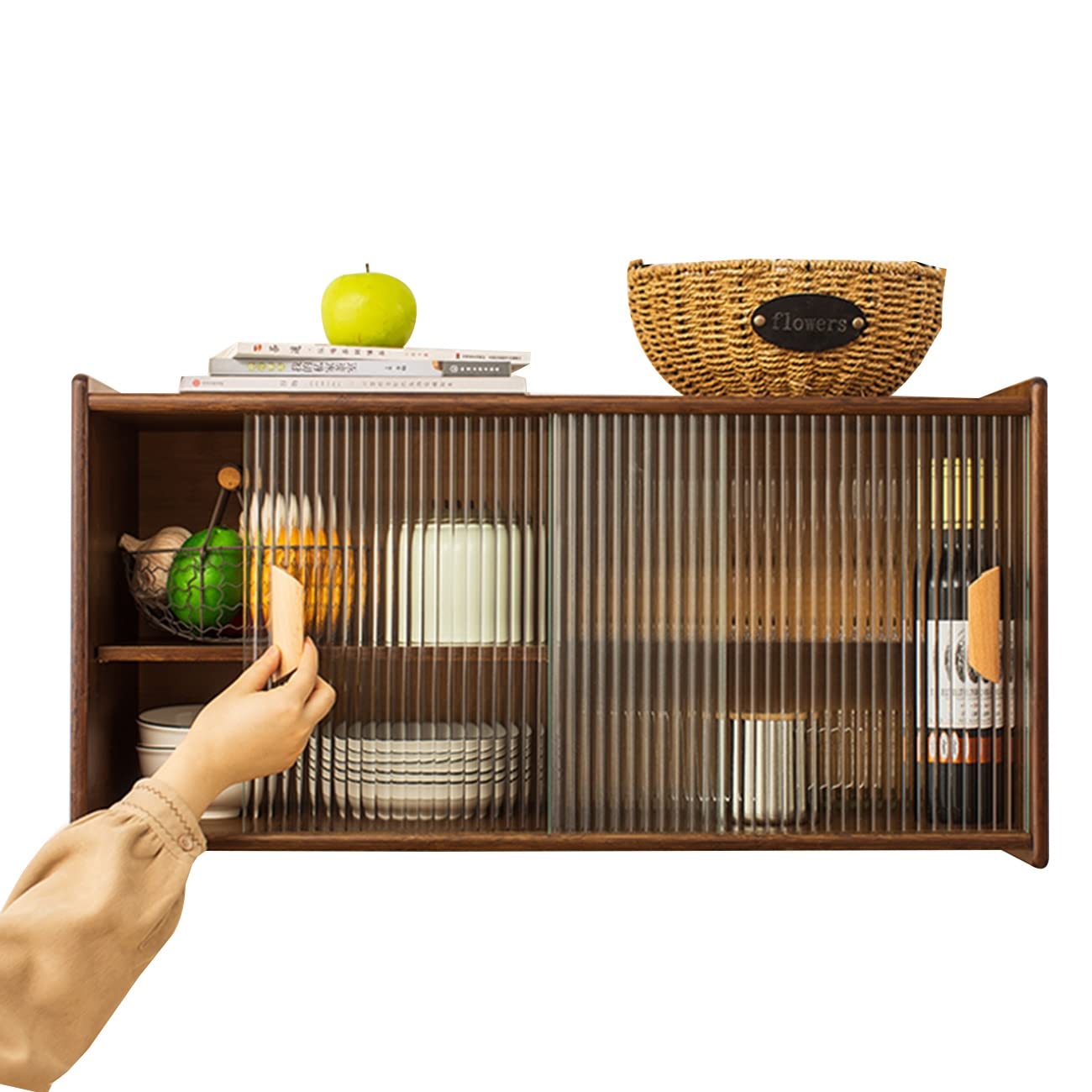 Multifunctional Wall Cabinet for Living Room, Kitchen & Study - Spice Storage, Cutlery Organizer, Cup Holder (Brown, 77x39x28cm) - Perfect for Entryway, Pantry & Home Office Organization