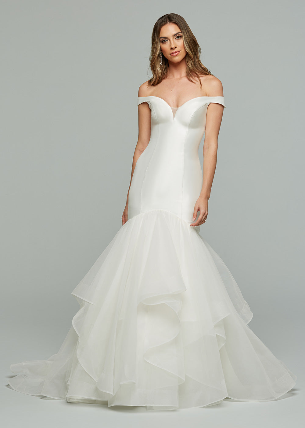 Cassidy Mikado Fit Flare Dress - Off The Shoulder Straps & Tiered Skirt for Women | Perfect for Weddings, Parties & Special Occasions